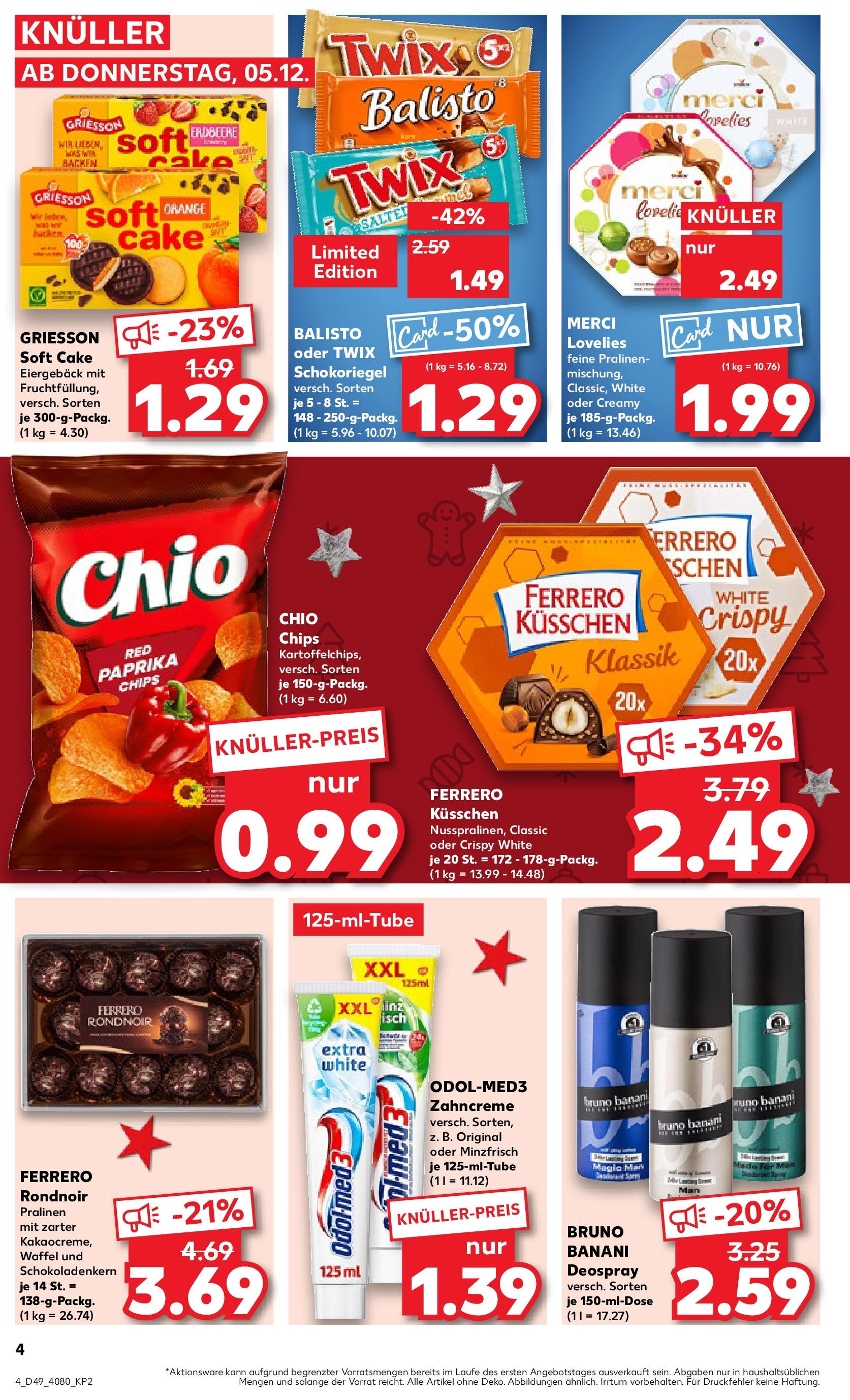 Kaufland - Bietigheim-Bissingen  (ab 05.12.2024) » Angebote Online zum Blättern | Seite: 4 | Produkte: Merci, Twix, Deospray, Chips