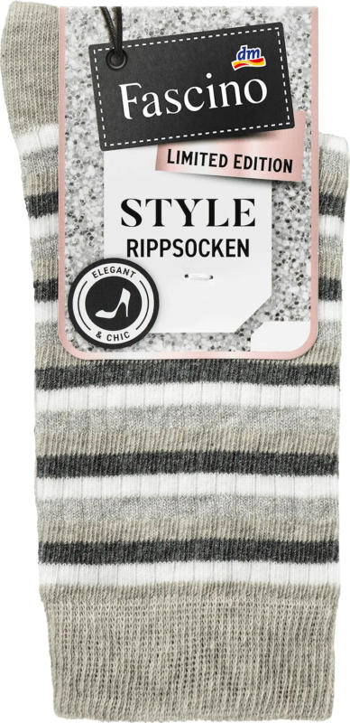 Fascino Socken mit Ringeln & Ripp-Struktur grau Gr. 39-42