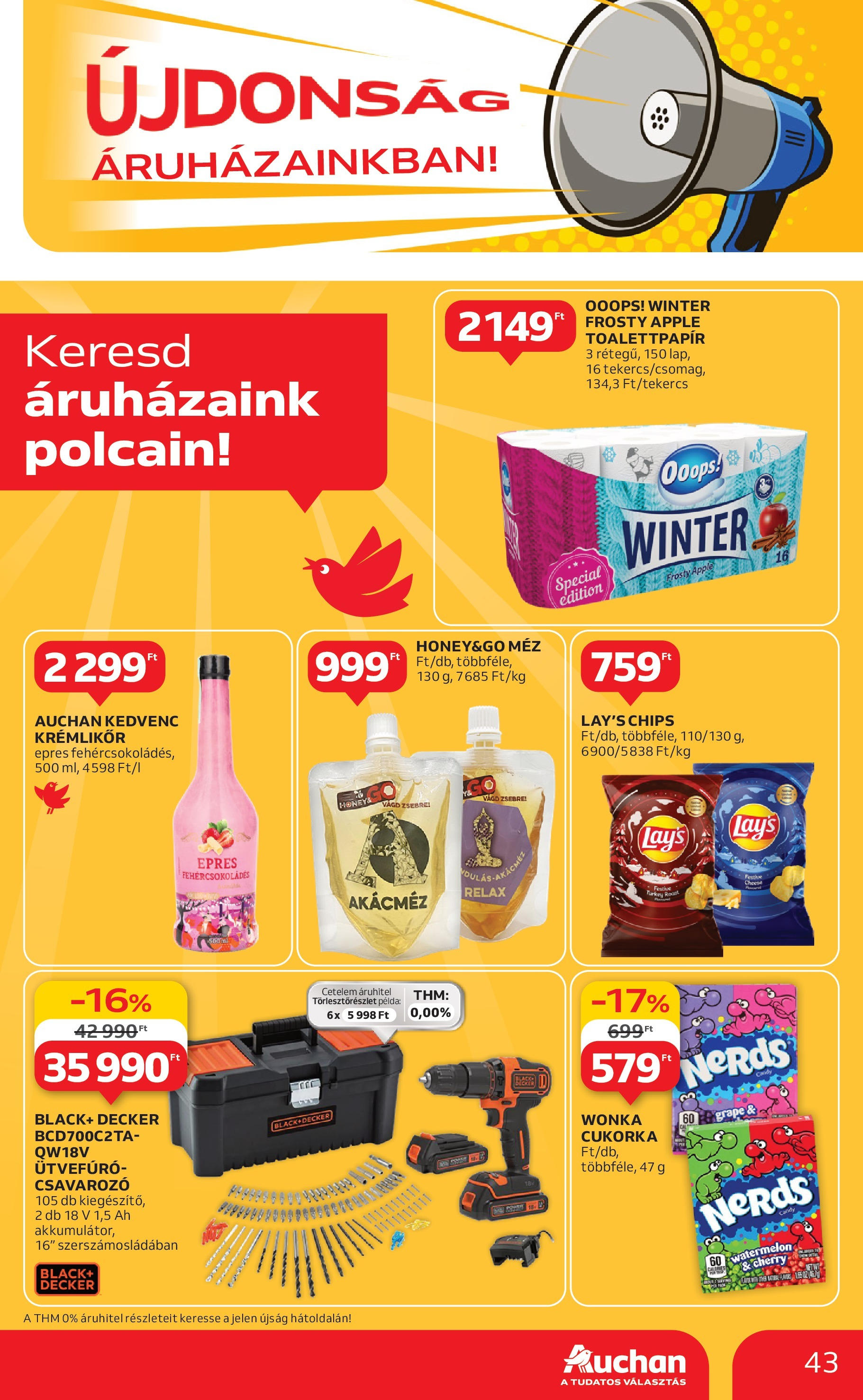 Auchan Akciós újság - 2024.11.28. -tól/töl > akció, lapozható szórólap 🛍️ | Oldal: 43 | Termékek: Ütvefúró, Krémlikőr, Cukorka, Akácméz