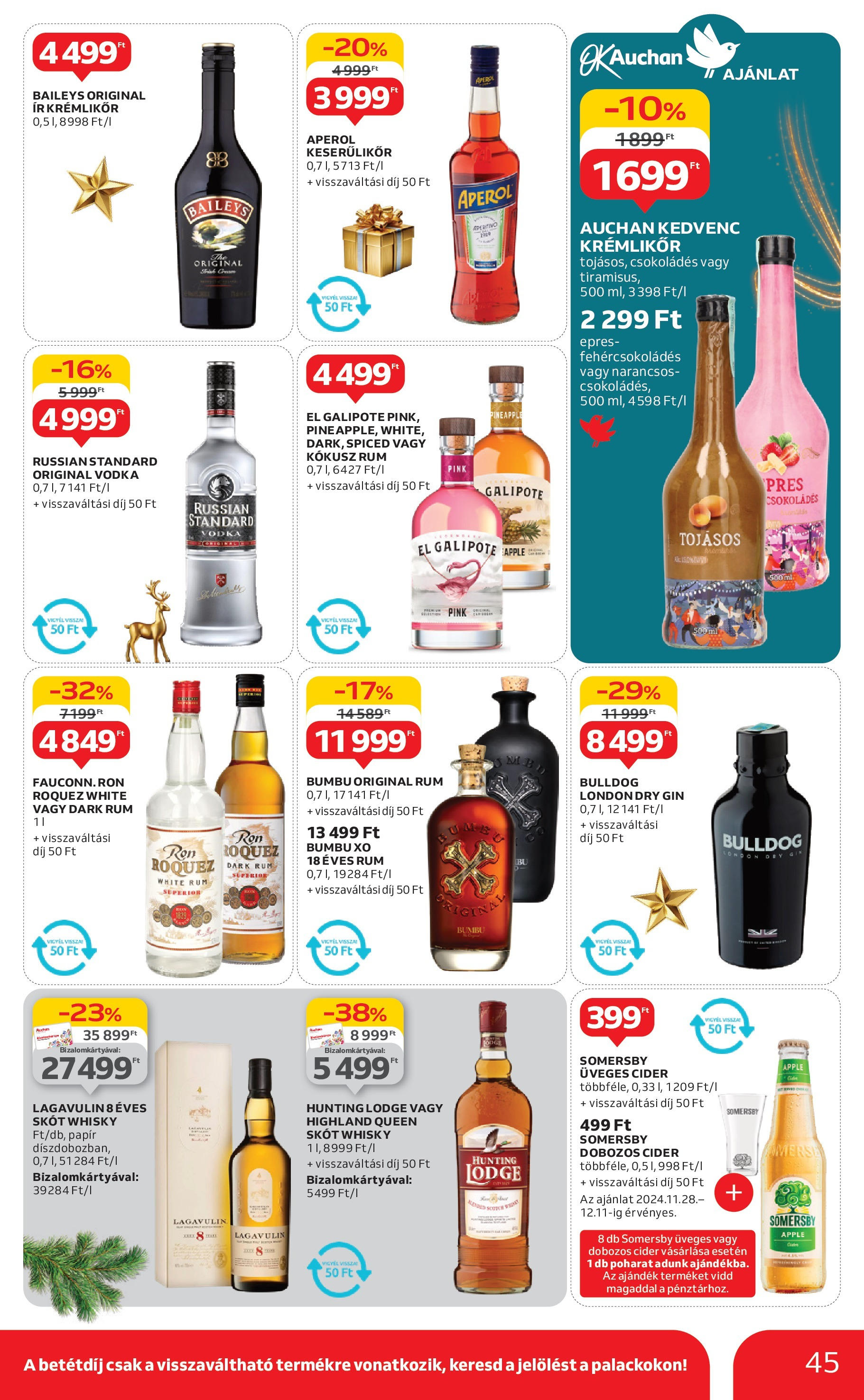 Auchan Akciós újság - 2024.11.28. -tól/töl > akció, lapozható szórólap 🛍️ | Oldal: 45 | Termékek: Aperol, Kokusz, Rum, Cider