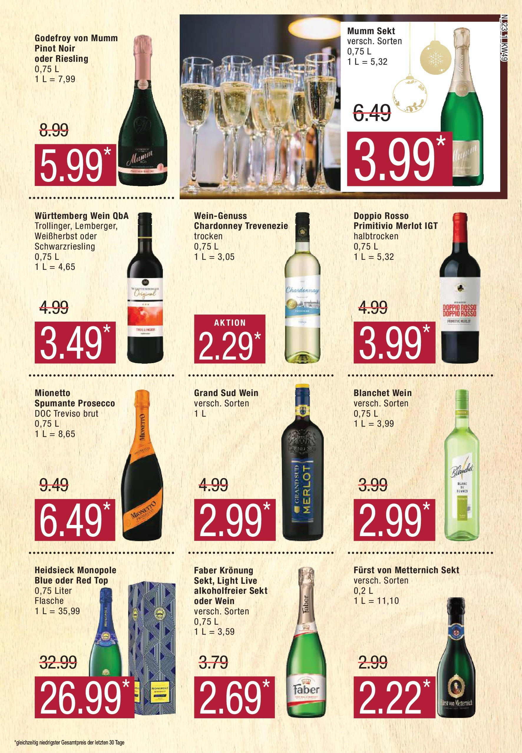 Marktkauf - Marktkauf: Wochenangebote (ab 01.12.2024) » Angebote online | Seite: 23 | Produkte: Mumm sekt, Furst von metternich, Sekt, Merlot