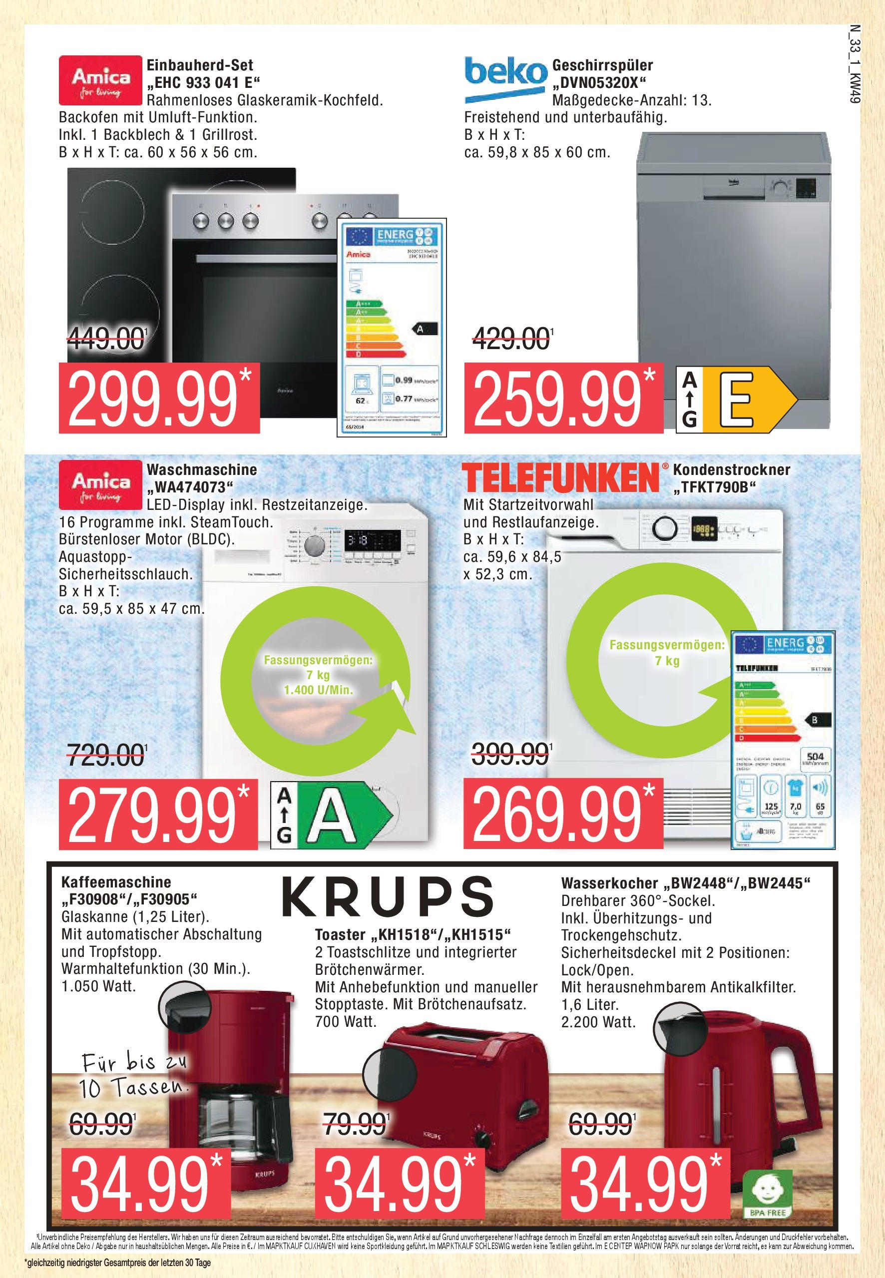 Marktkauf - Marktkauf: Wochenangebote (ab 01.12.2024) » Angebote online | Seite: 33 | Produkte: Geschirrspüler, Kaffeemaschine, Toaster, Waschmaschine