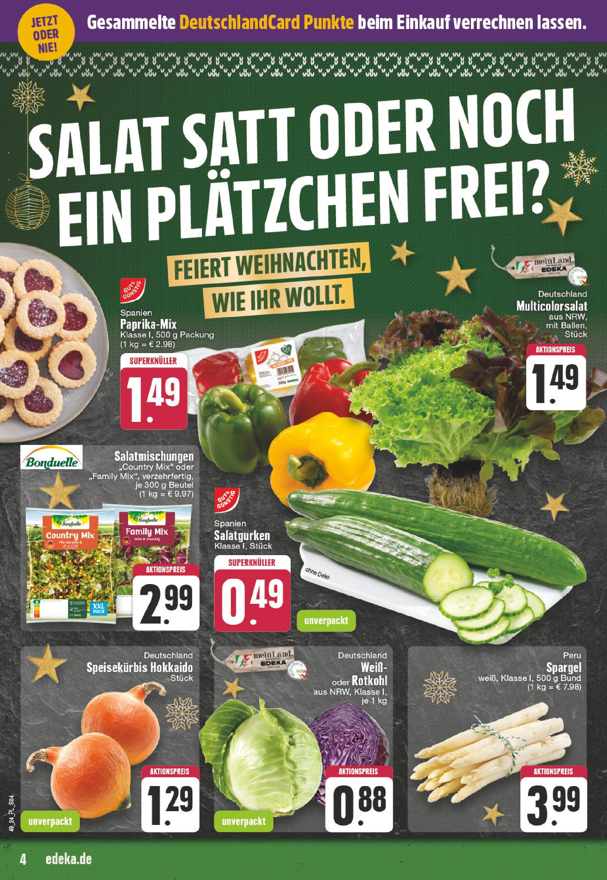 E center Prospekt Voerde, Friedrichsfelder Straße 30 (ab 01.12.2024) » Angebote Online | Seite: 4 | Produkte: Rotkohl, Spargel, Karotte, Salat