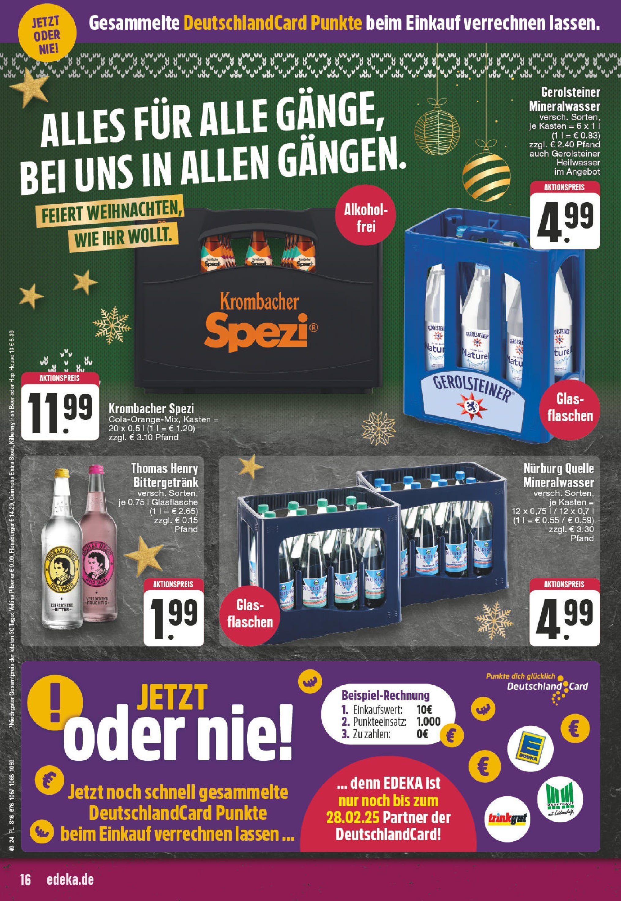 E center Prospekt Hückelhoven, Parkhofstraße 53 (ab 01.12.2024) » Angebote Online | Seite: 16 | Produkte: Mineralwasser, Flensburger, Krombacher, Veltins