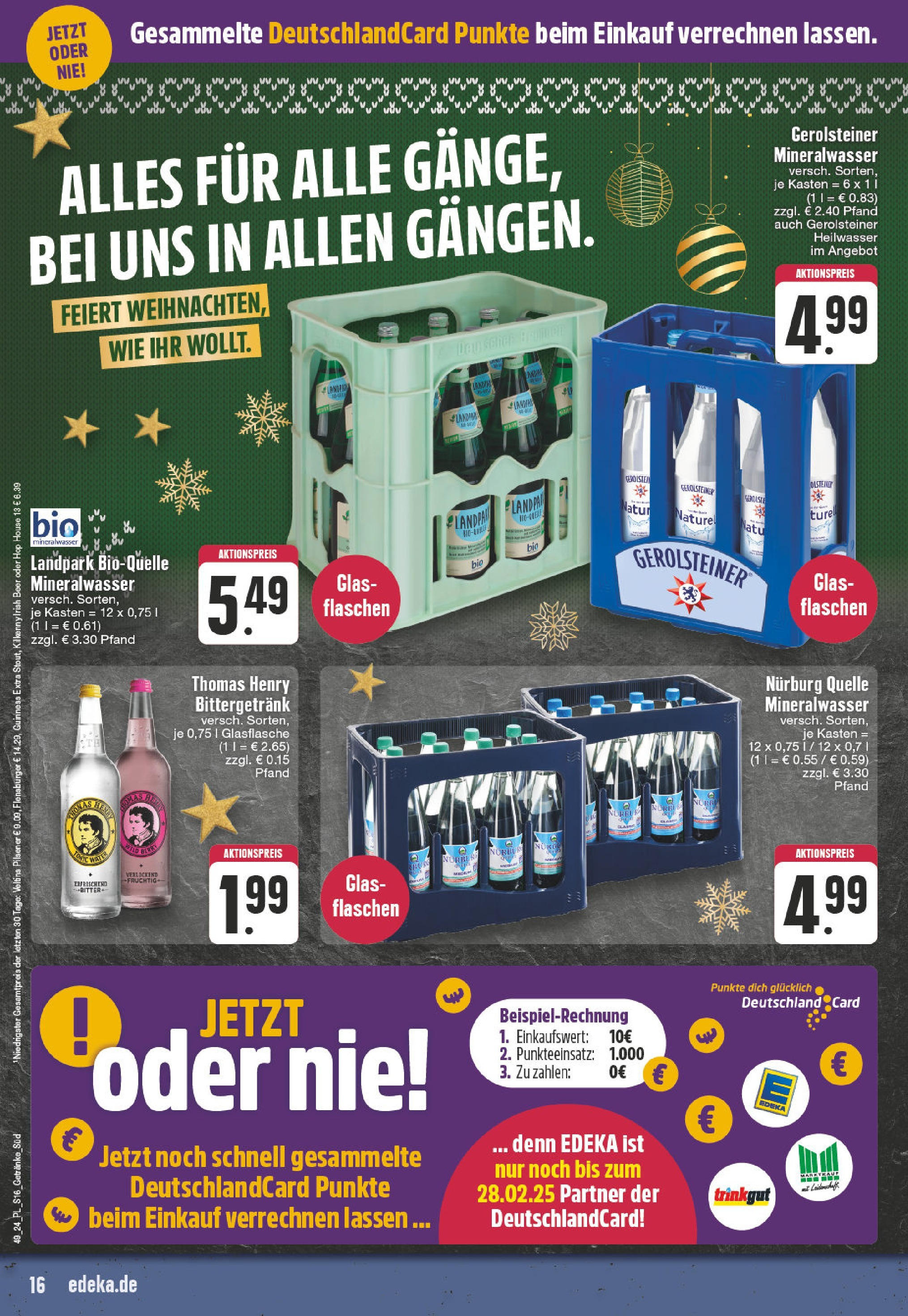 E center Prospekt Baesweiler, Im Kirchwinkel 5f (ab 01.12.2024) » Angebote Online | Seite: 16 | Produkte: Mineralwasser, Flensburger, Veltins, Gerolsteiner