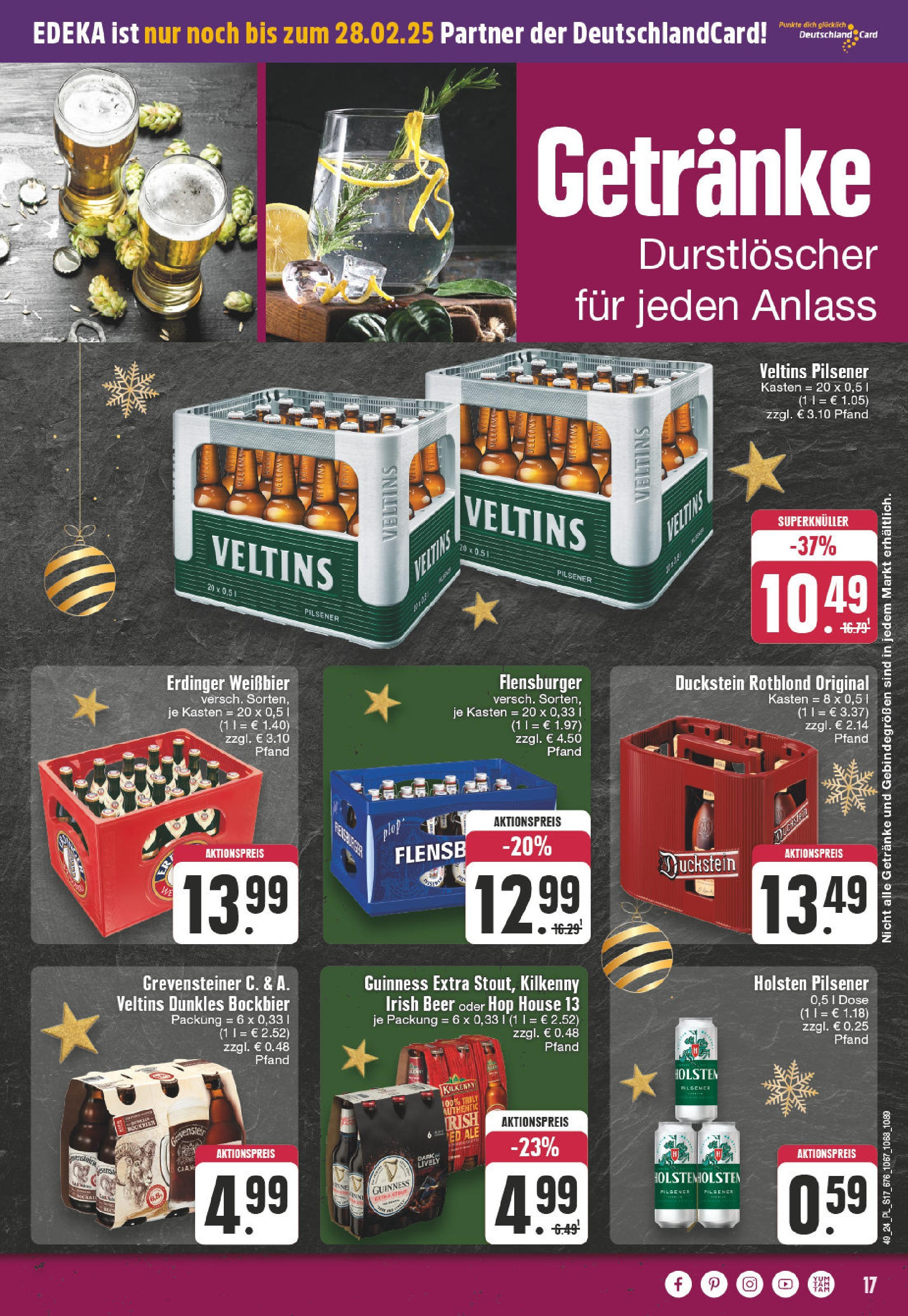 E center Prospekt Hückelhoven, Parkhofstraße 53 (ab 01.12.2024) » Angebote Online | Seite: 17 | Produkte: Durstloscher, Weißbier, Flensburger, Veltins