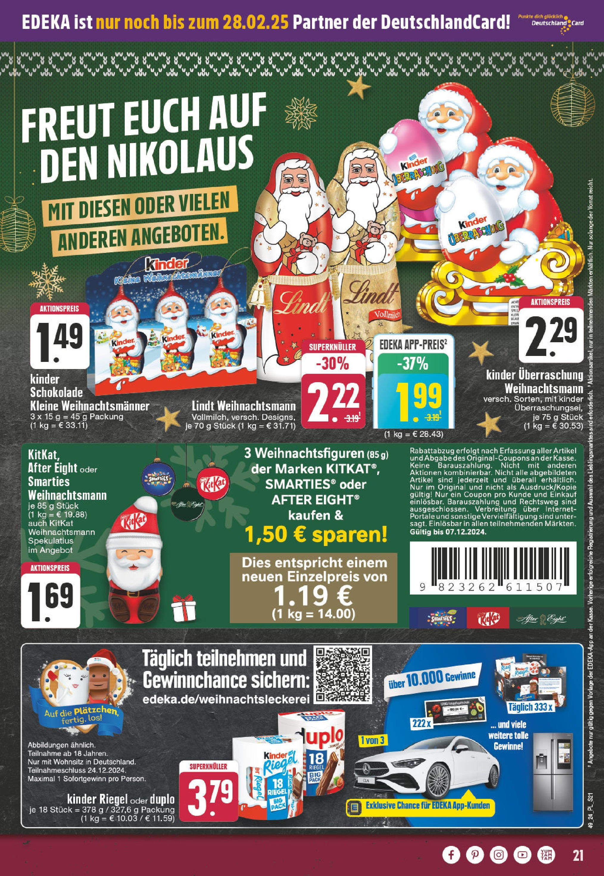 E center Prospekt Voerde, Friedrichsfelder Straße 30 (ab 01.12.2024) » Angebote Online | Seite: 21 | Produkte: Smarties, Kinder riegel, Duplo riegel, Lindt