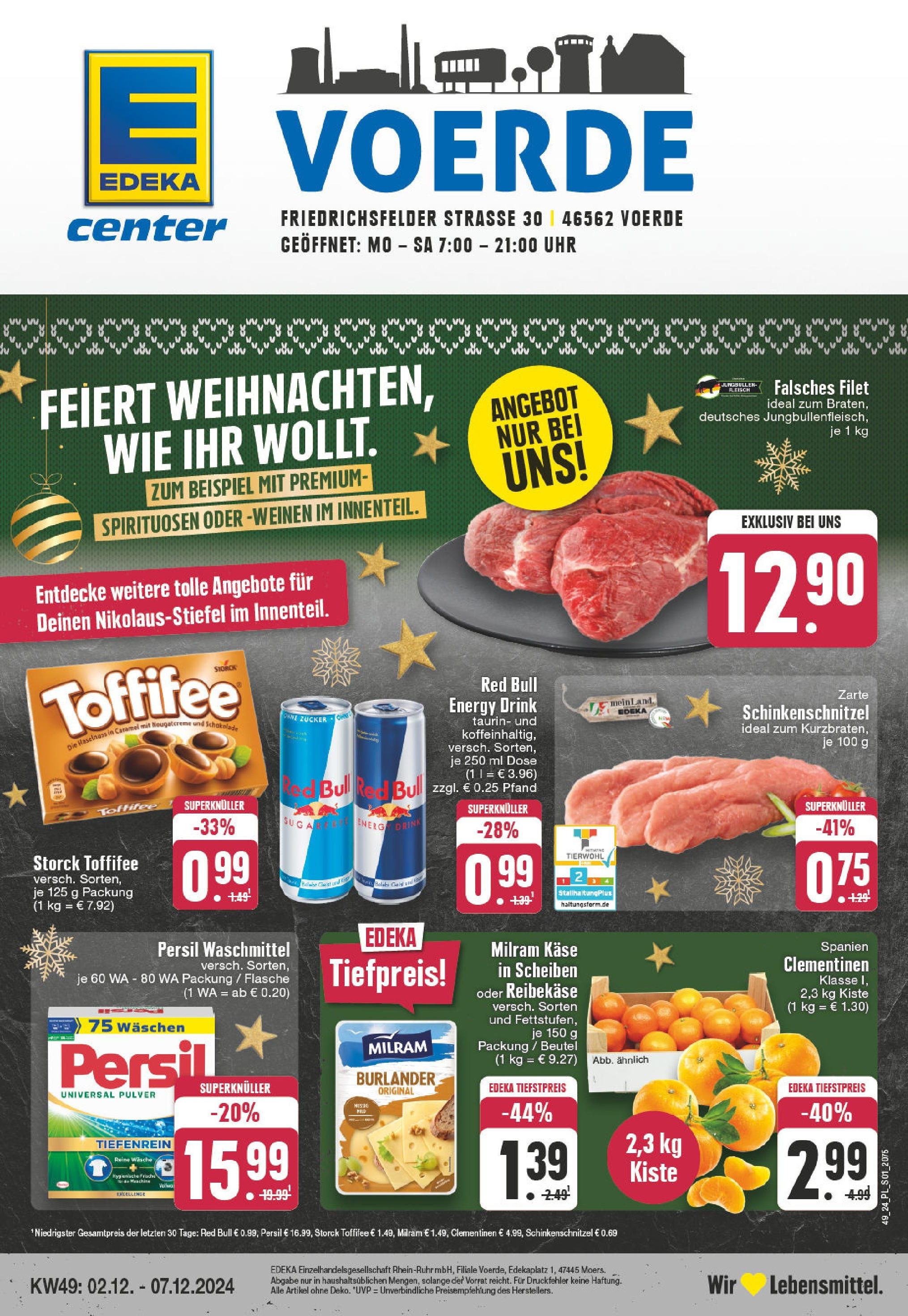 E center Prospekt Voerde, Friedrichsfelder Straße 30 (ab 01.12.2024) » Angebote Online | Seite: 1 | Produkte: Red bull, Waschmittel, Zucker, Uhr