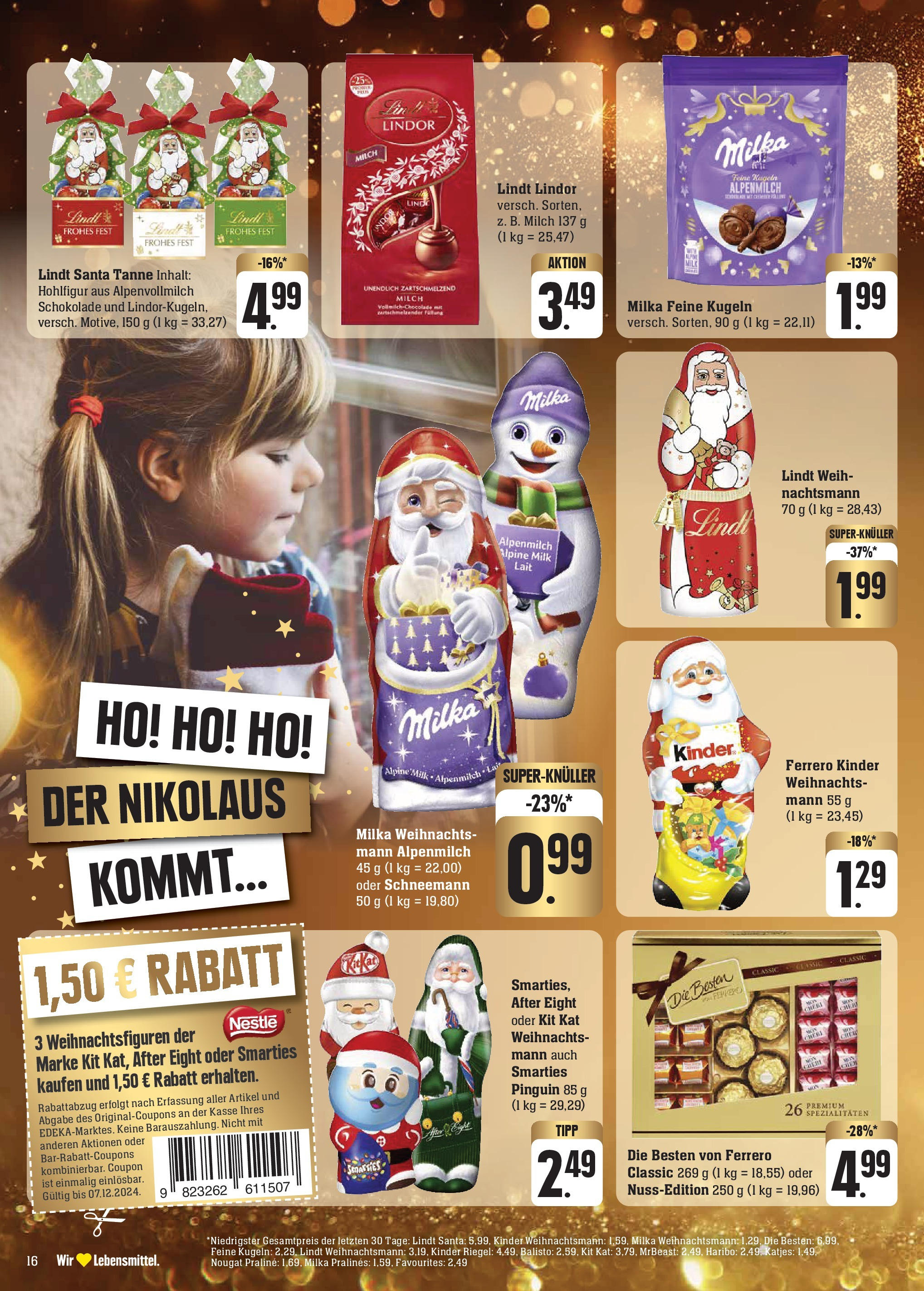 Edeka - Göppingen-Ursenwang, Schlater Straße 1 (ab 01.12.2024) » Angebote Online | Seite: 22 | Produkte: Haribo, Milch, Kinder riegel, Lindt