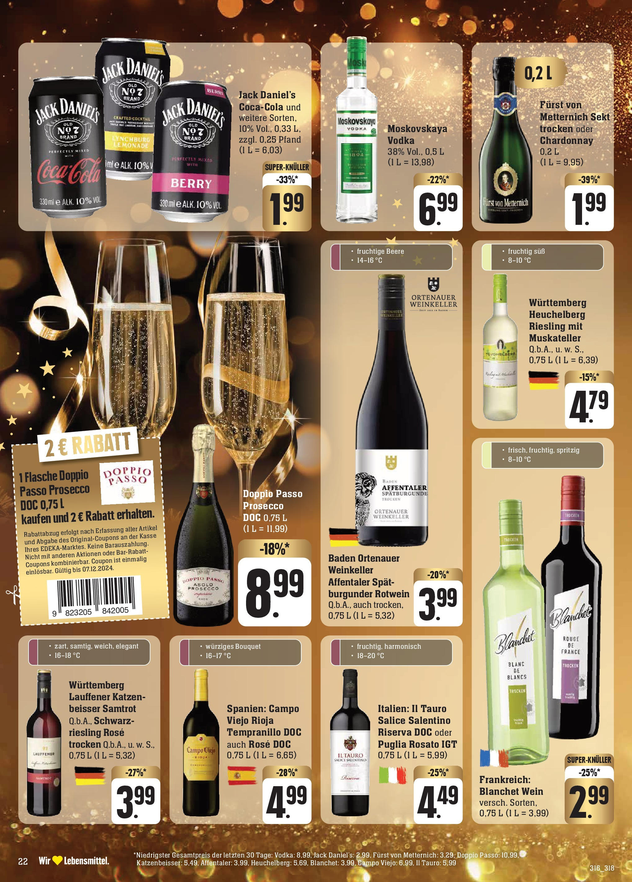 Edeka - Göppingen-Ursenwang, Schlater Straße 1 (ab 01.12.2024) » Angebote Online | Seite: 28 | Produkte: Furst von metternich, Prosecco, Doppio Passo, Wein