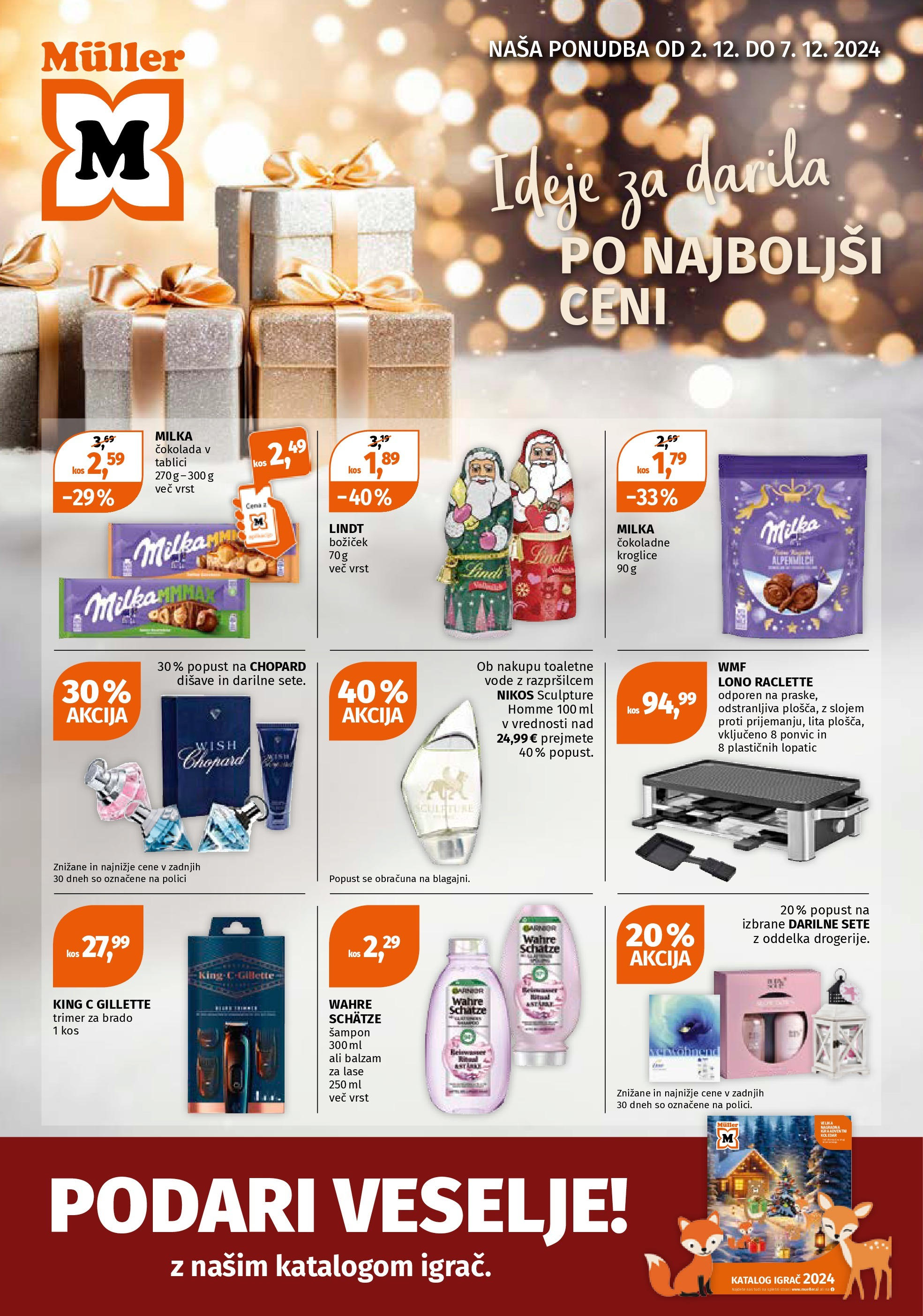 Müller katalog veljaven od 01.12.2024 | Stran: 1 | Izdelki: Kos, Sampon, Cokolada