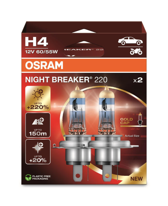 Osram Night Breaker 220 H4 12 V Glühlampe, 2 Stück