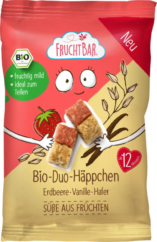 FruchtBar Kindersnack Duo-Häppchen mit Erdbeere, Vanille & Hafer, ab 12 Monaten