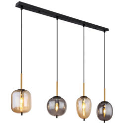 GLOBO Pendelleuchte Blacky 15345-4A Rauch amber schwarz Glas Messing Metall B/H/L: ca. 18,5x120x110 cm E14 4 Brennstellen