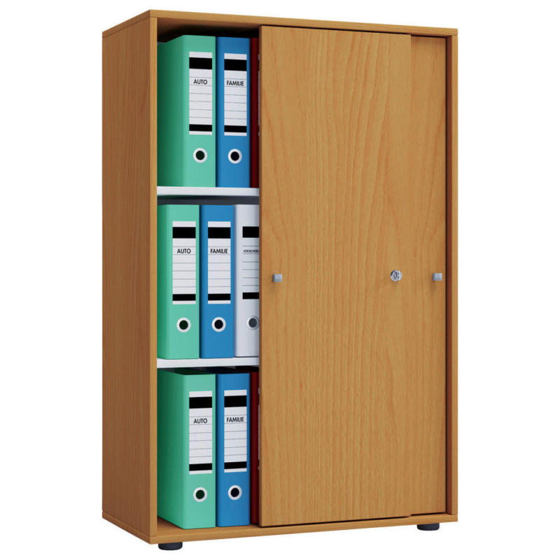 Büroschrank Lona XL mit Schiebetüren buche weiß B/H/T: ca. 70x110x37 cm