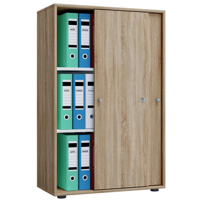 Büroschrank Lona XL mit Schiebetüren Eiche Sonoma Nachbildung weiß B/H/T: ca. 70x110x37 cm