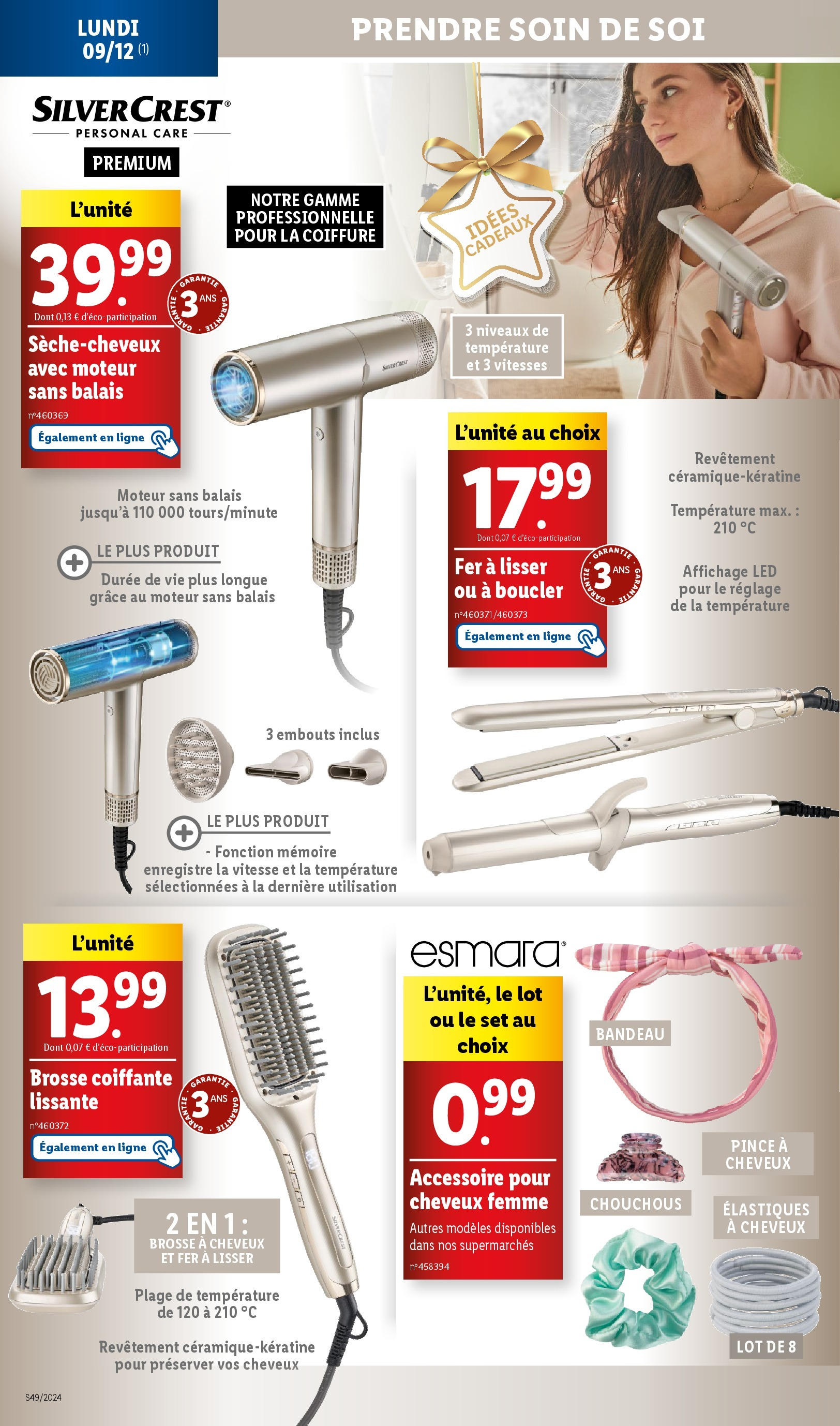 Catalogue LIDL du 03/12/2024 | Promo prospectus en ligne | Page: 74 | Produits: Brosse à cheveux, Fer à lisser, Brosse, Élastiques