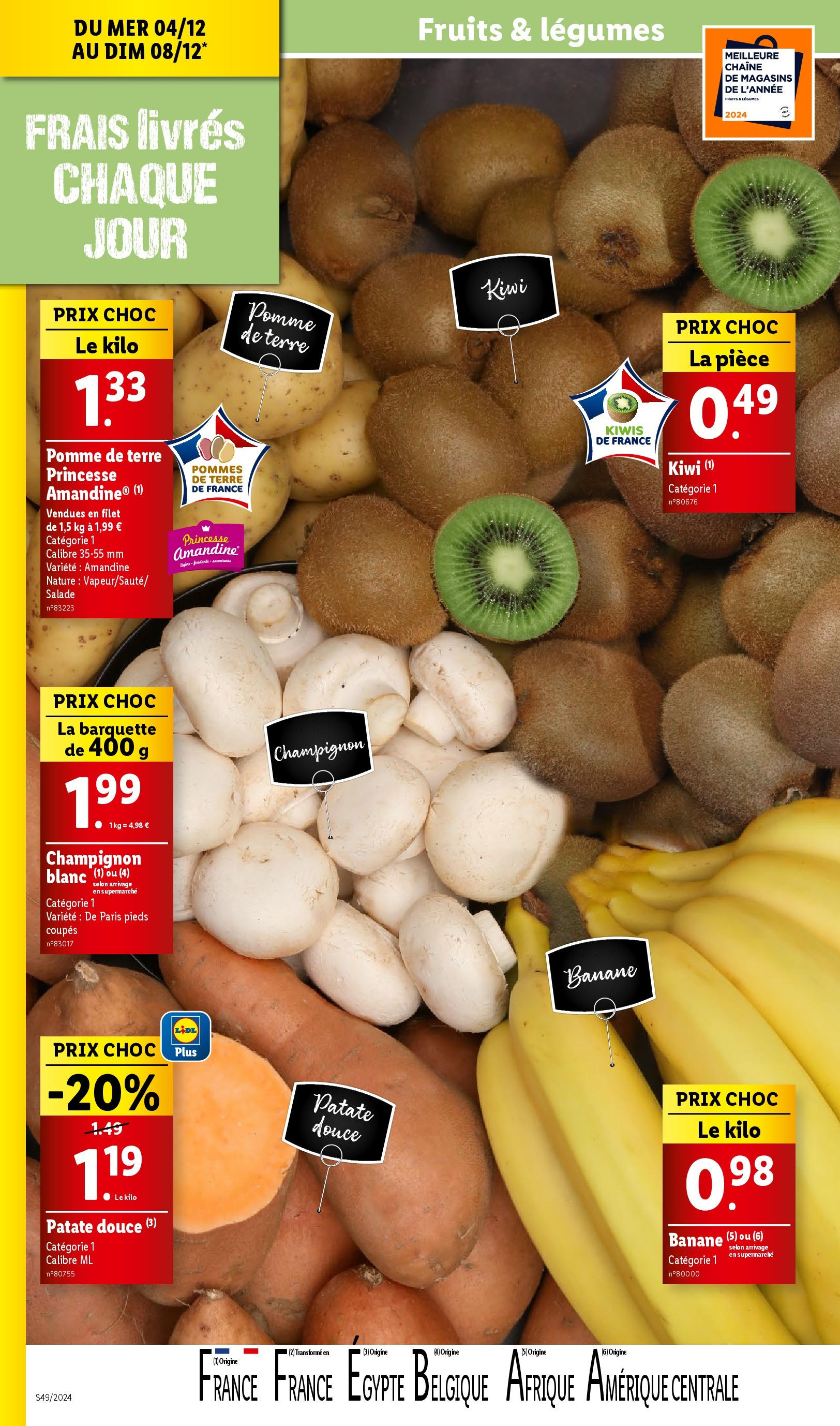 Catalogue LIDL du 03/12/2024 | Promo prospectus en ligne | Page: 4 | Produits: Salade, Pomme, Banane, Champignon