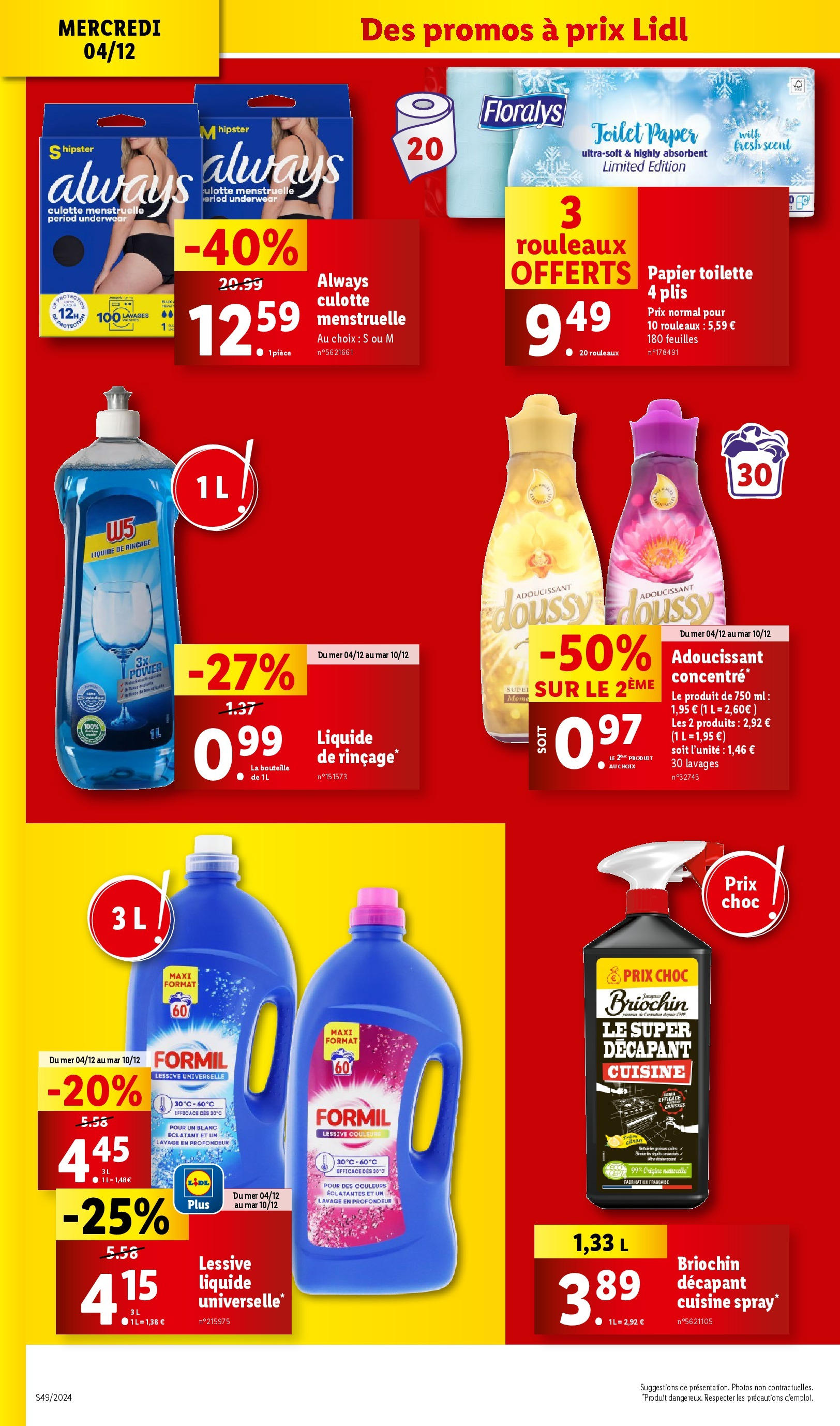 Catalogue LIDL du 03/12/2024 | Promo prospectus en ligne | Page: 38 | Produits: Papier toilette, Adoucissant, Lessive, Culotte