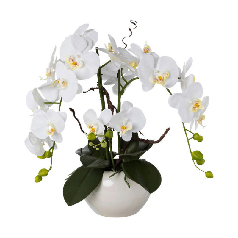 Kunstpflanze Orchideen-Arrangement weiß Kunststoff B/H/L: ca. 27x50x27 cm