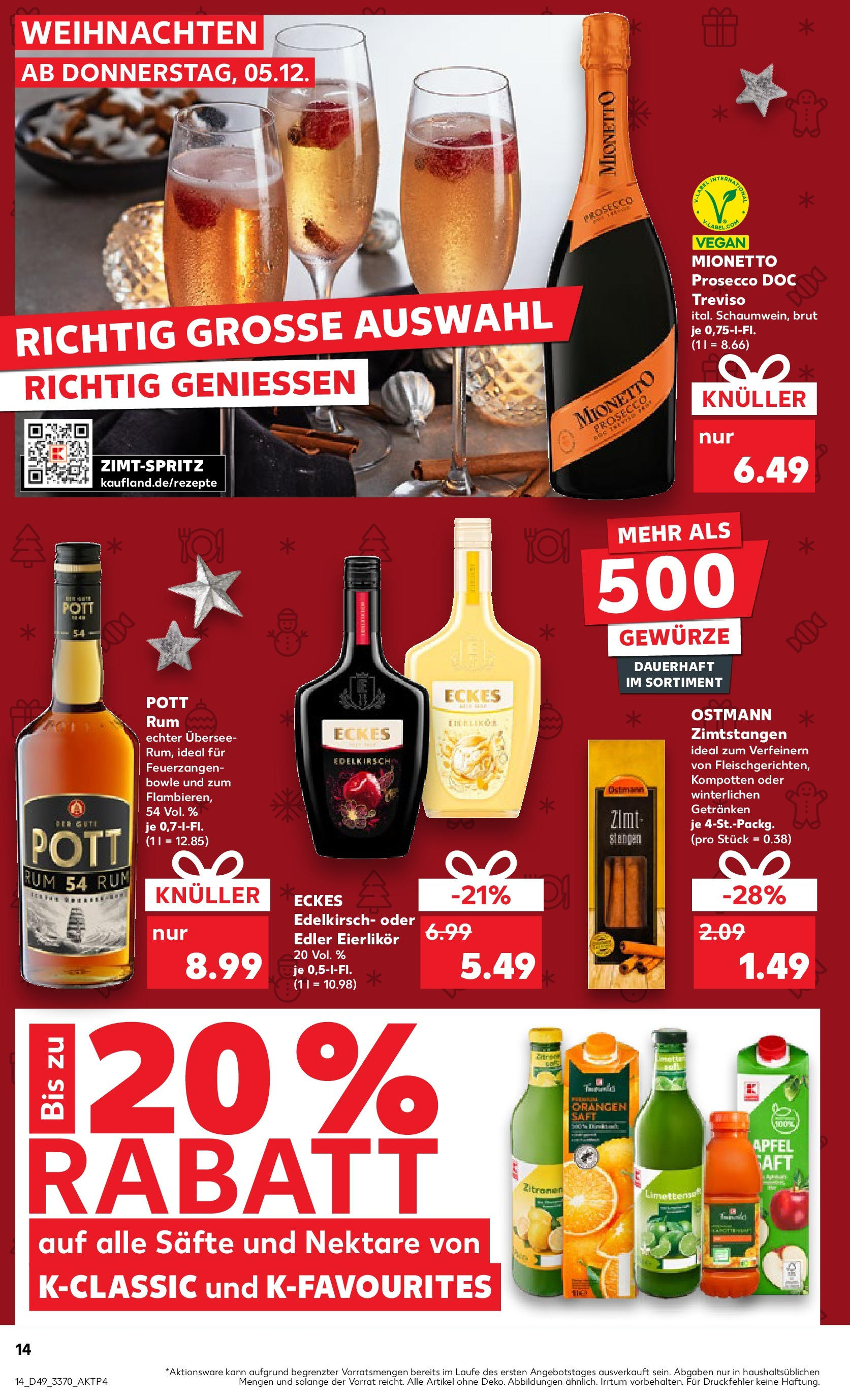 Kaufland - Kaufland: Wochenangebote (ab 04.12.2024) » Angebote Online zum Blättern | Seite: 14 | Produkte: Rum, Orangen, Prosecco, Zitronen