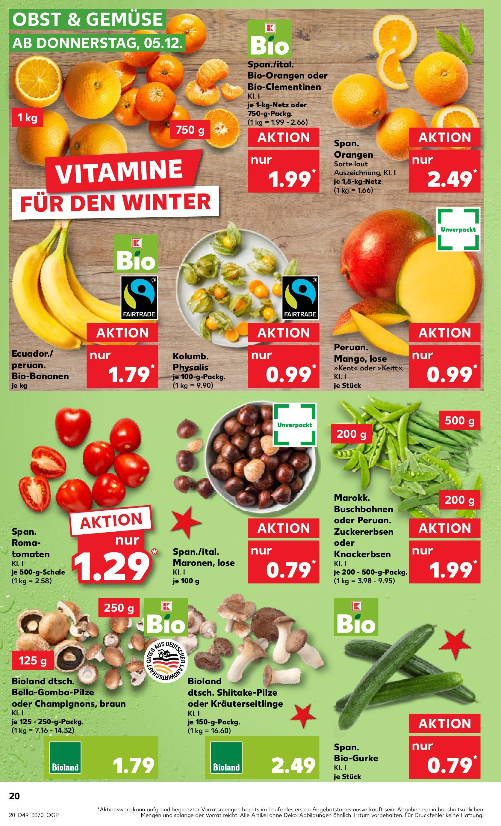 Kaufland - Kaufland: Wochenangebote (ab 04.12.2024) » Angebote Online zum Blättern | Seite: 20 | Produkte: Orangen, Tomaten, Gemüse, Obst