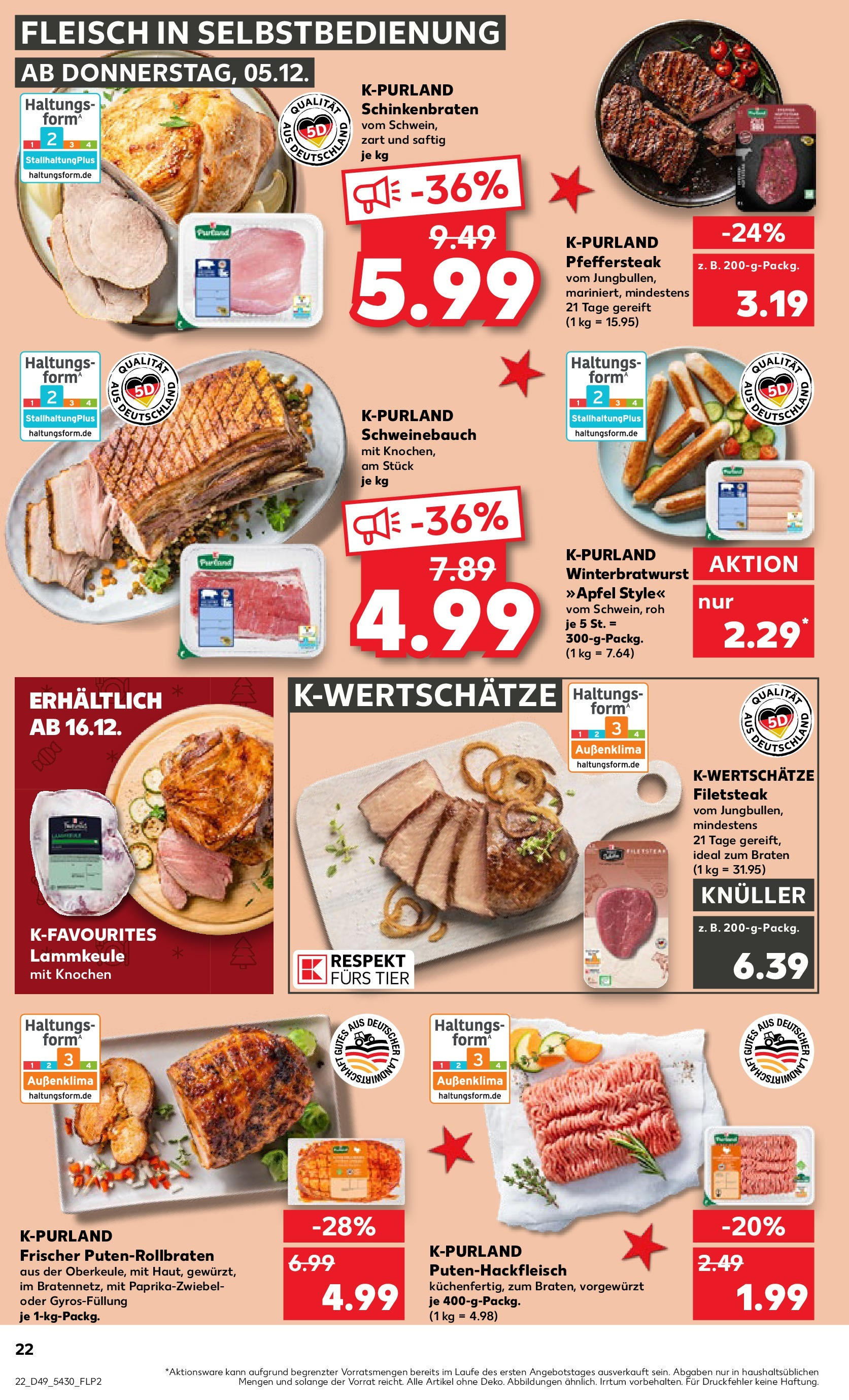 Kaufland - München, Ollenhauerstraße 4  (ab 05.12.2024) » Angebote Online zum Blättern | Seite: 22 | Produkte: Lammkeule, Schweinebauch, Fleisch