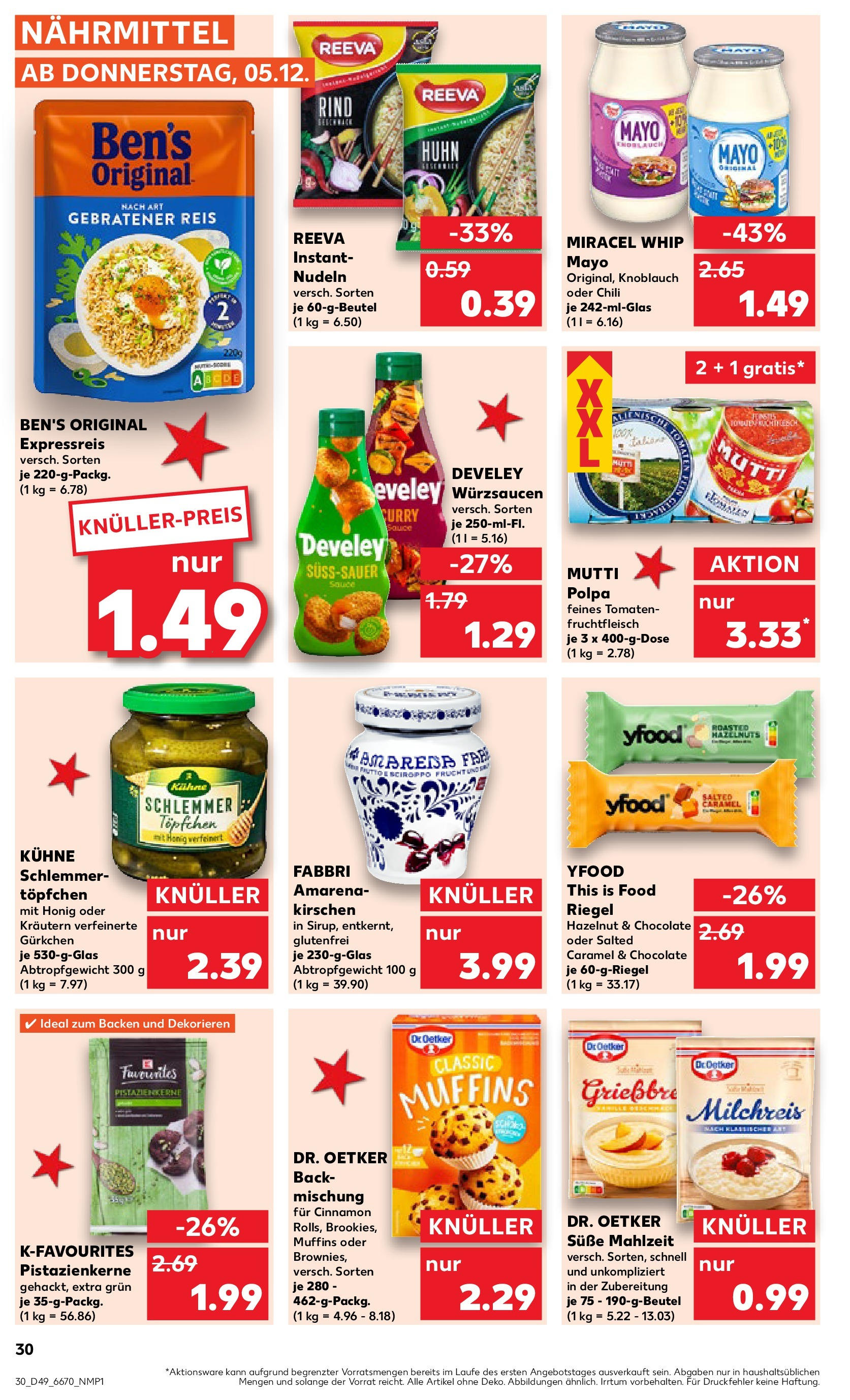 Kaufland - Kaufland: Wochenangebote (ab 04.12.2024) » Angebote Online zum Blättern | Seite: 30 | Produkte: Miracel whip, Kirschen, YFood, Nudeln