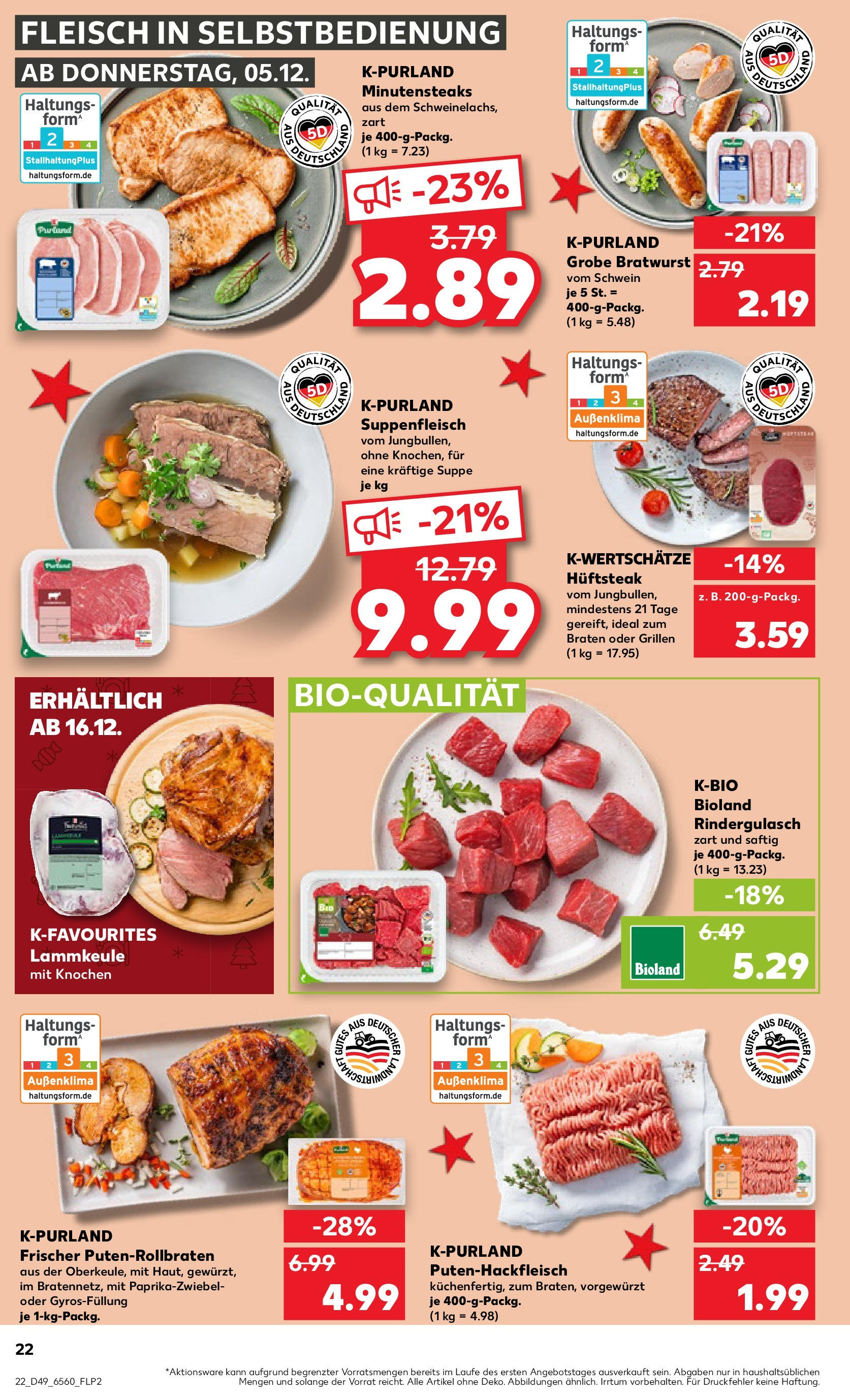 Kaufland - Kaufland: Wochenangebote (ab 04.12.2024) » Angebote Online zum Blättern | Seite: 22 | Produkte: Lammkeule, Rindergulasch, Suppenfleisch, Fleisch