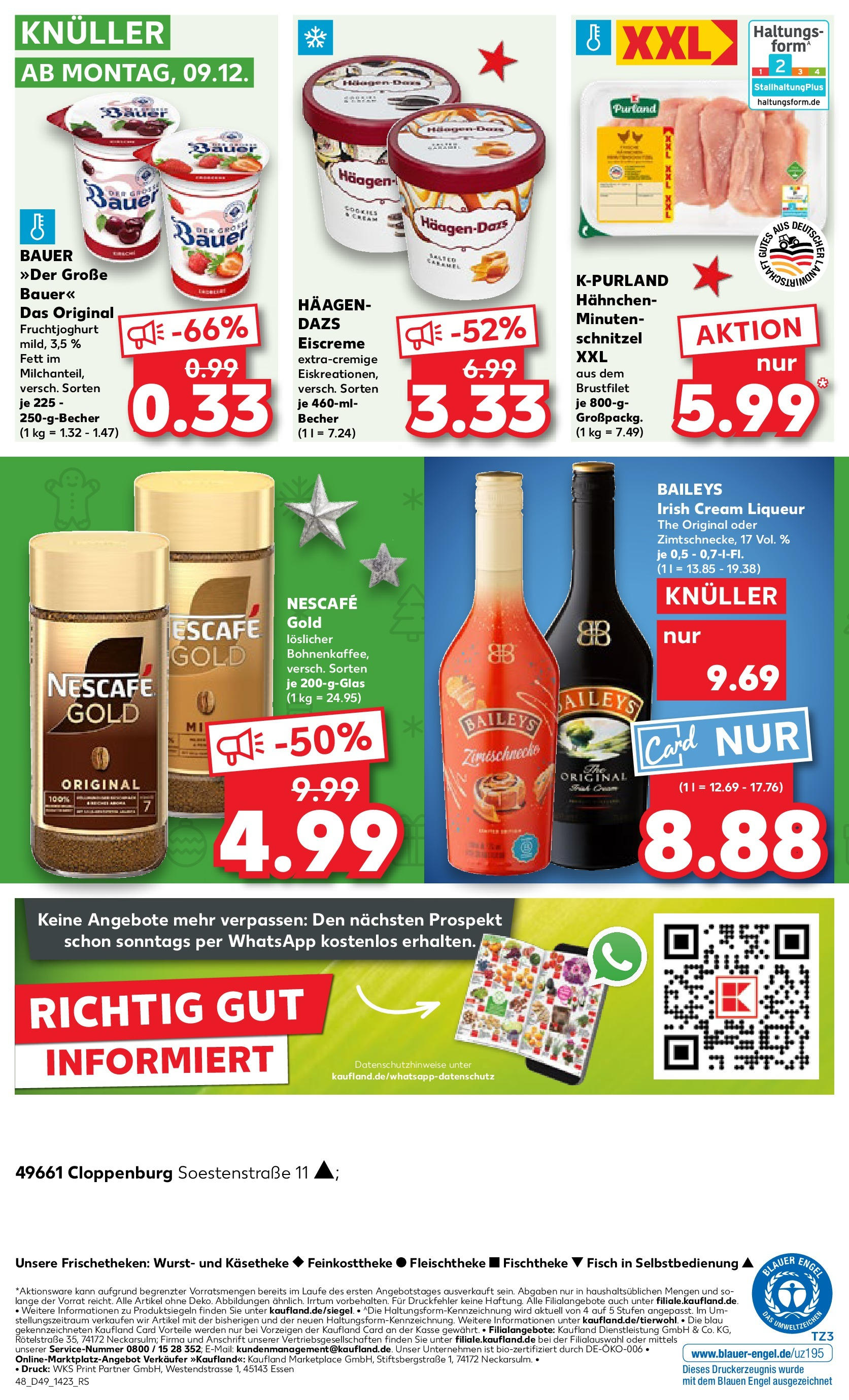 Kaufland - Cloppenburg, Soestenstraße 11  (ab 05.12.2024) » Angebote Online zum Blättern | Seite: 48 | Produkte: Hahnchen, Eiscreme, Schnitzel, Baileys