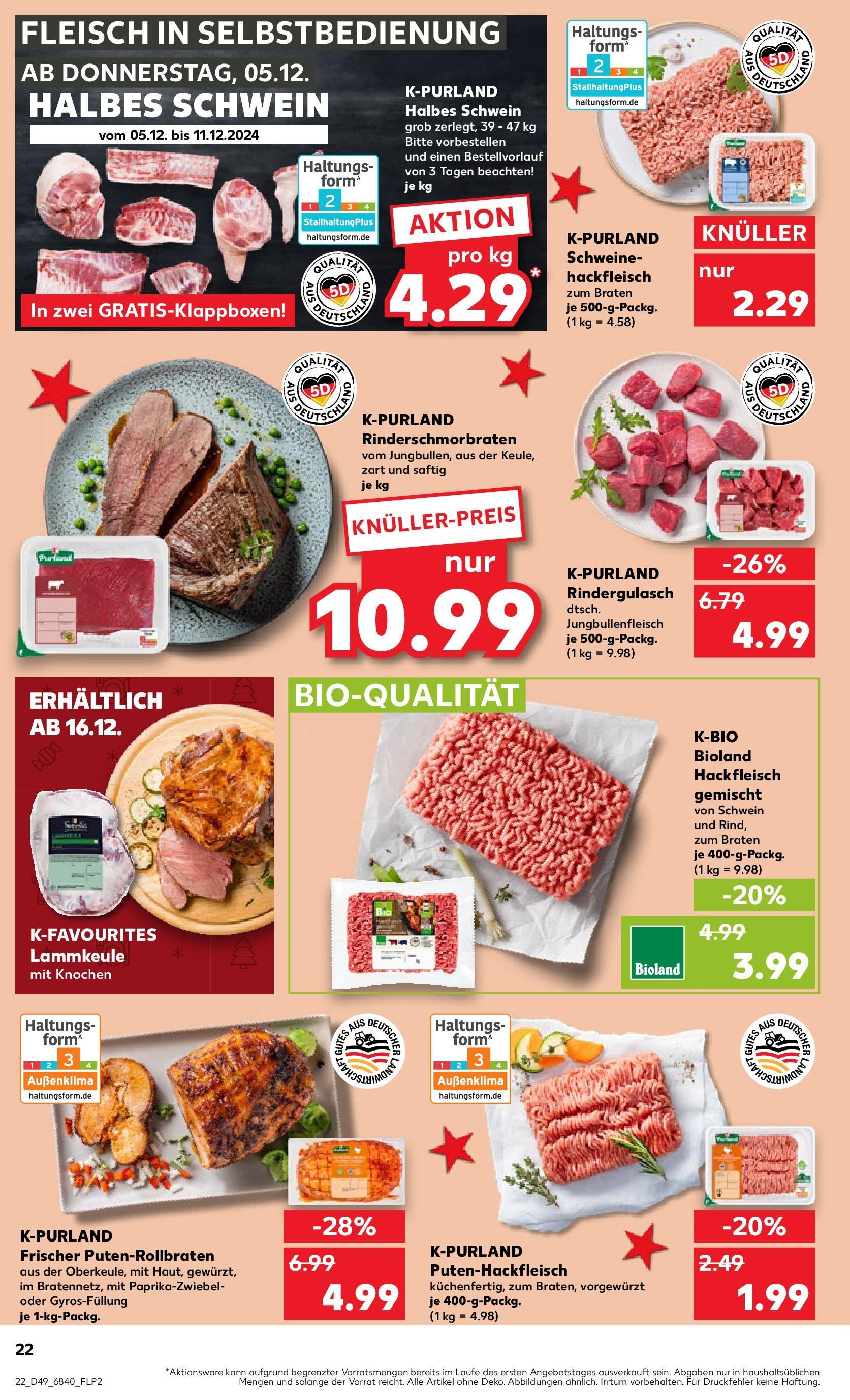 Kaufland - Bremen-Grohn, Zum Alten Speicher 1 (ab 05.12.2024) » Angebote Online zum Blättern | Seite: 22 | Produkte: Lammkeule, Rindergulasch, Fleisch, Hackfleisch