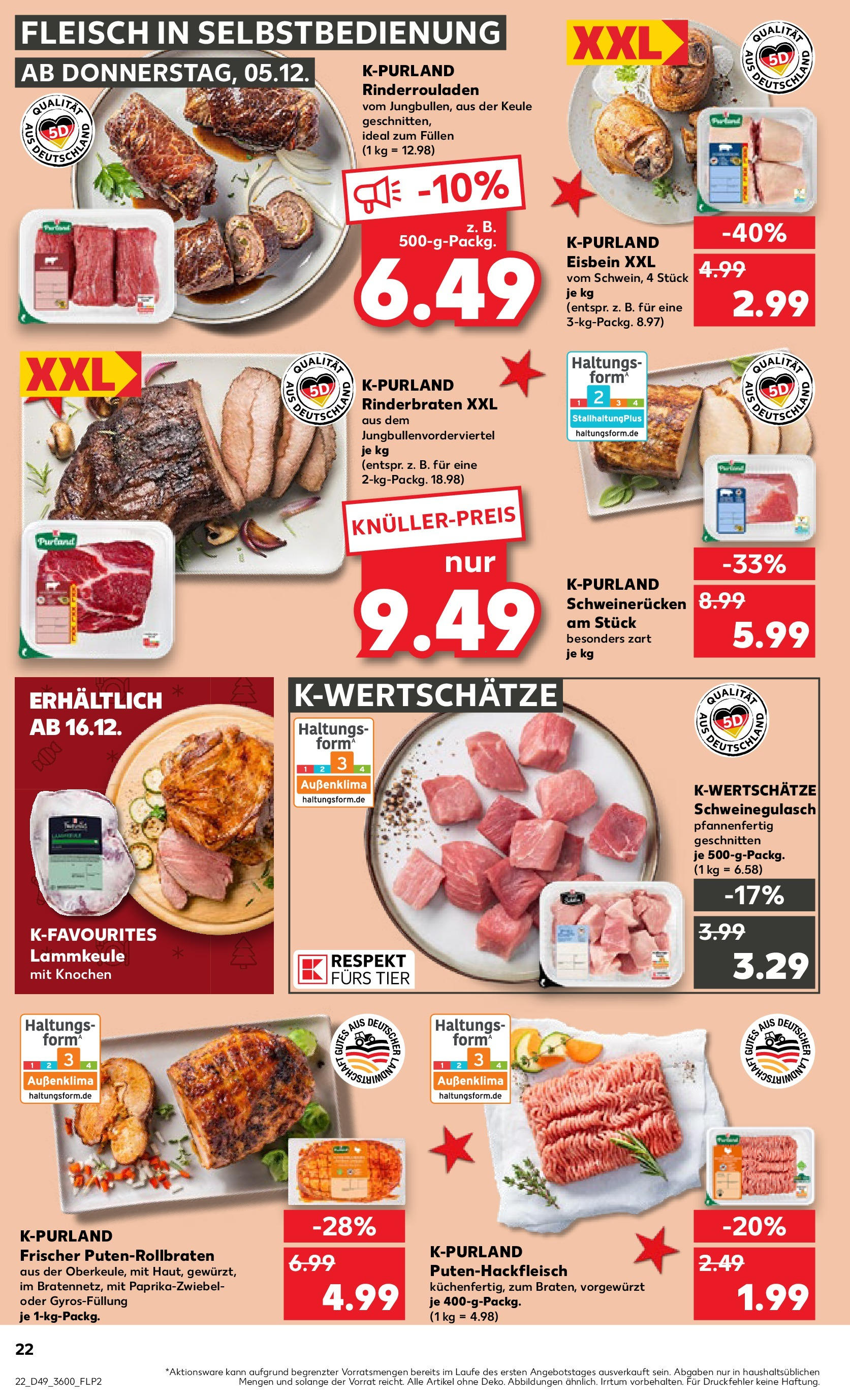 Kaufland - Ahrensfelde, Landsberger Chaussee 17 (ab 05.12.2024) » Angebote Online zum Blättern | Seite: 22 | Produkte: Schweinegulasch, Rinderbraten, Schweinerucken, Fleisch