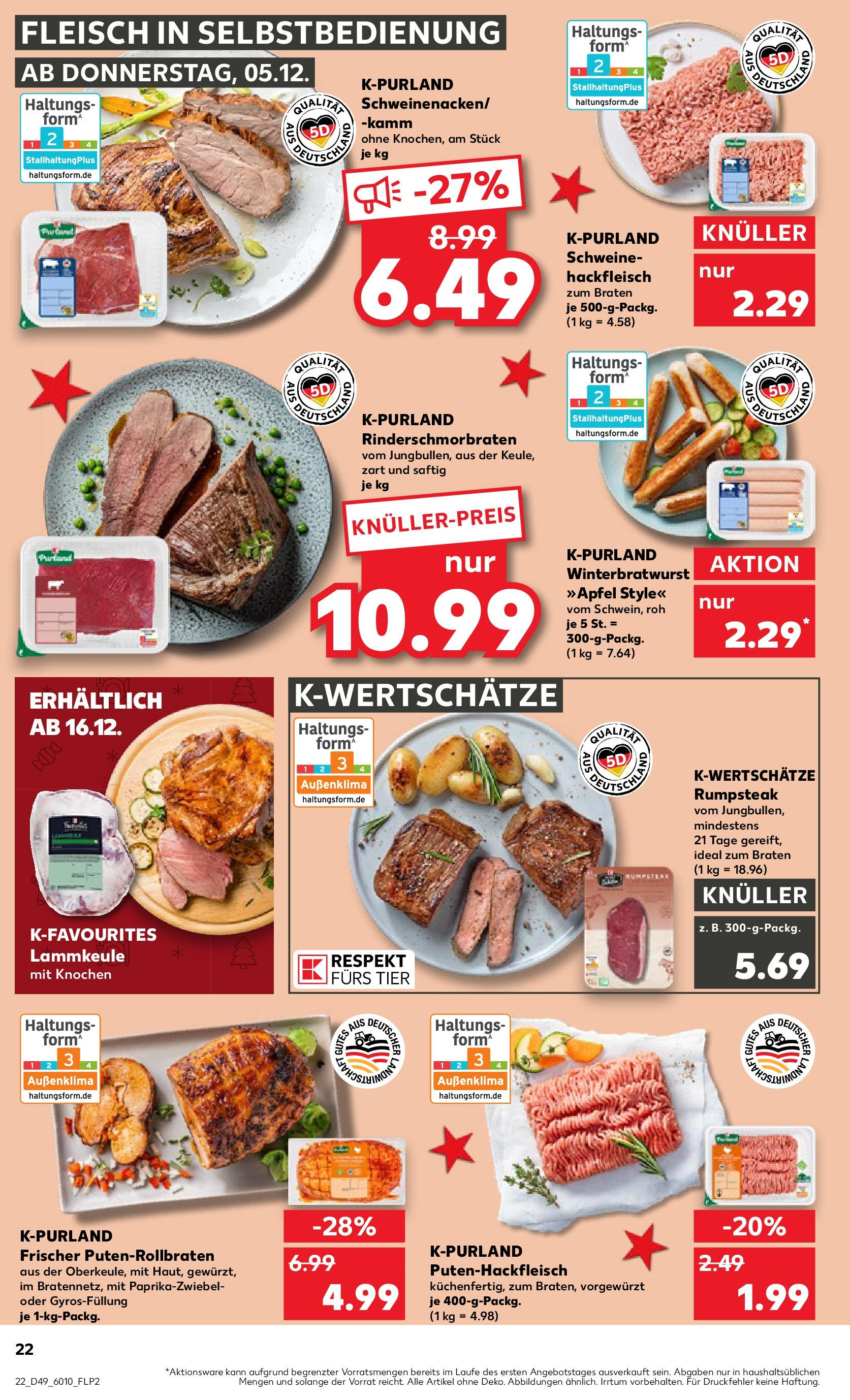 Kaufland - Neusäß, Daimlerstraße 18 (ab 05.12.2024) » Angebote Online zum Blättern | Seite: 22 | Produkte: Rumpsteak, Lammkeule, Fleisch, Hackfleisch