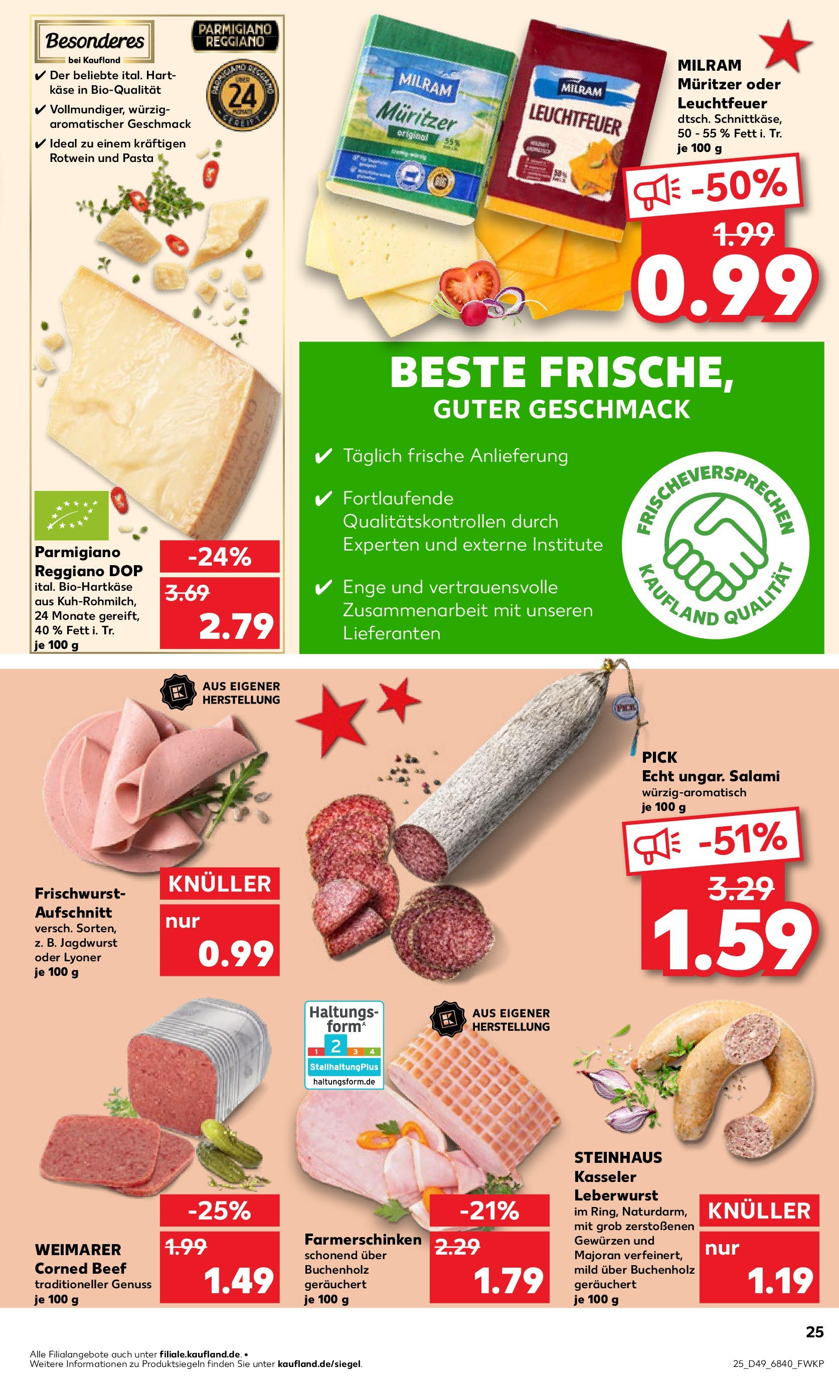 Kaufland - Bremen-Grohn, Zum Alten Speicher 1 (ab 05.12.2024) » Angebote Online zum Blättern | Seite: 25 | Produkte: Käse, Milram, Pasta, Salami