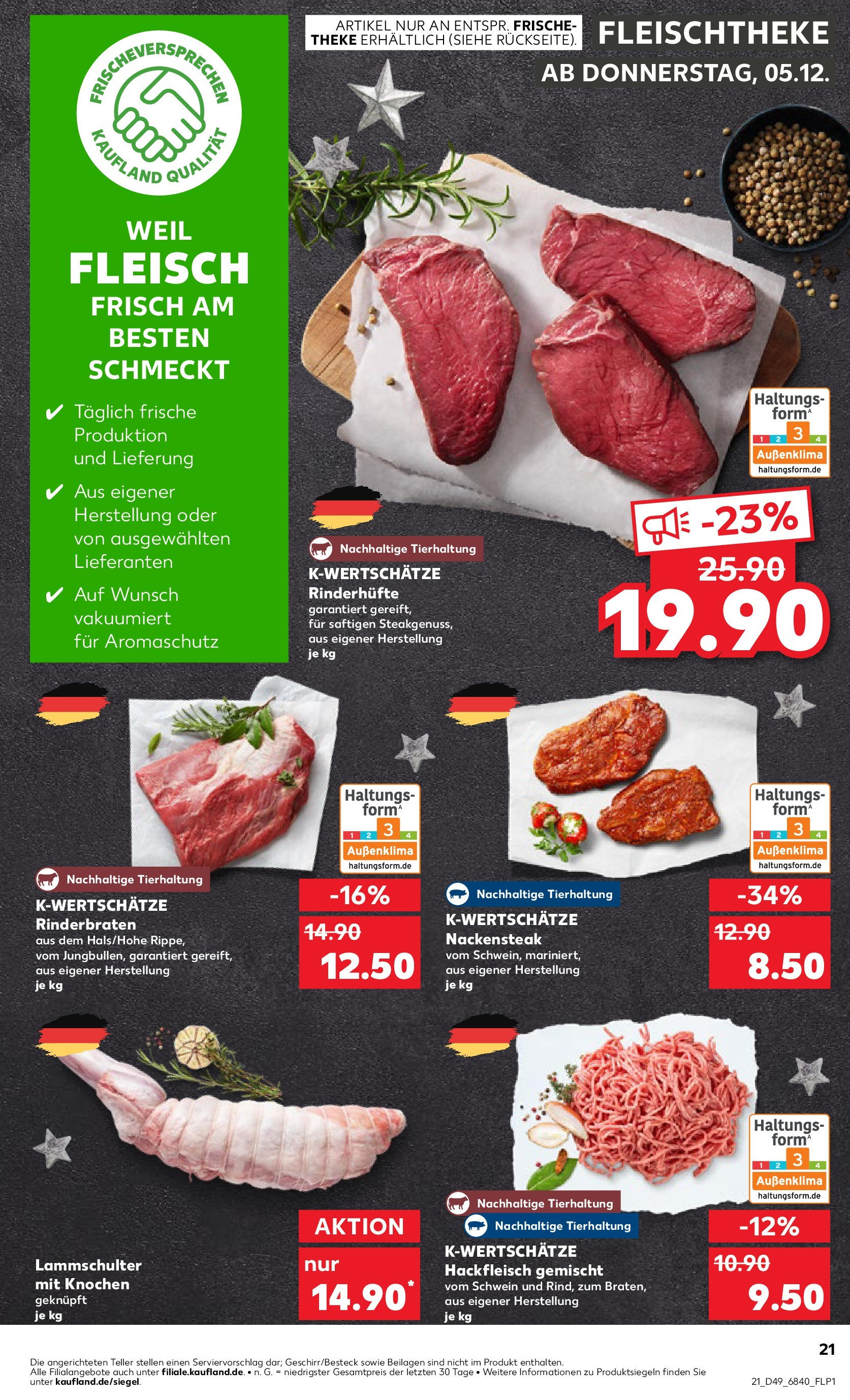 Kaufland - Bremen-Grohn, Zum Alten Speicher 1 (ab 05.12.2024) » Angebote Online zum Blättern | Seite: 21 | Produkte: Rinderbraten, Theke, Fleisch, Hackfleisch