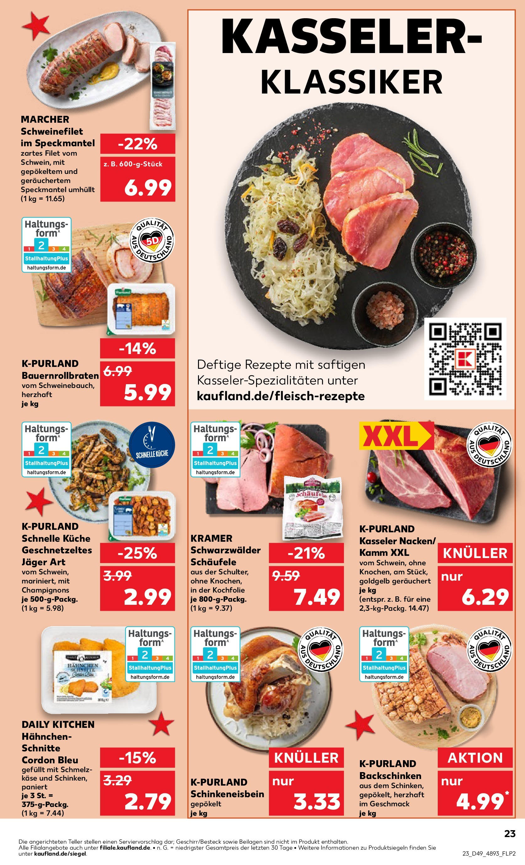 Kaufland - Kaufland: Wochenangebote (ab 04.12.2024) » Angebote Online zum Blättern | Seite: 23 | Produkte: Käse, Küche, Schweinefilet, Champignons