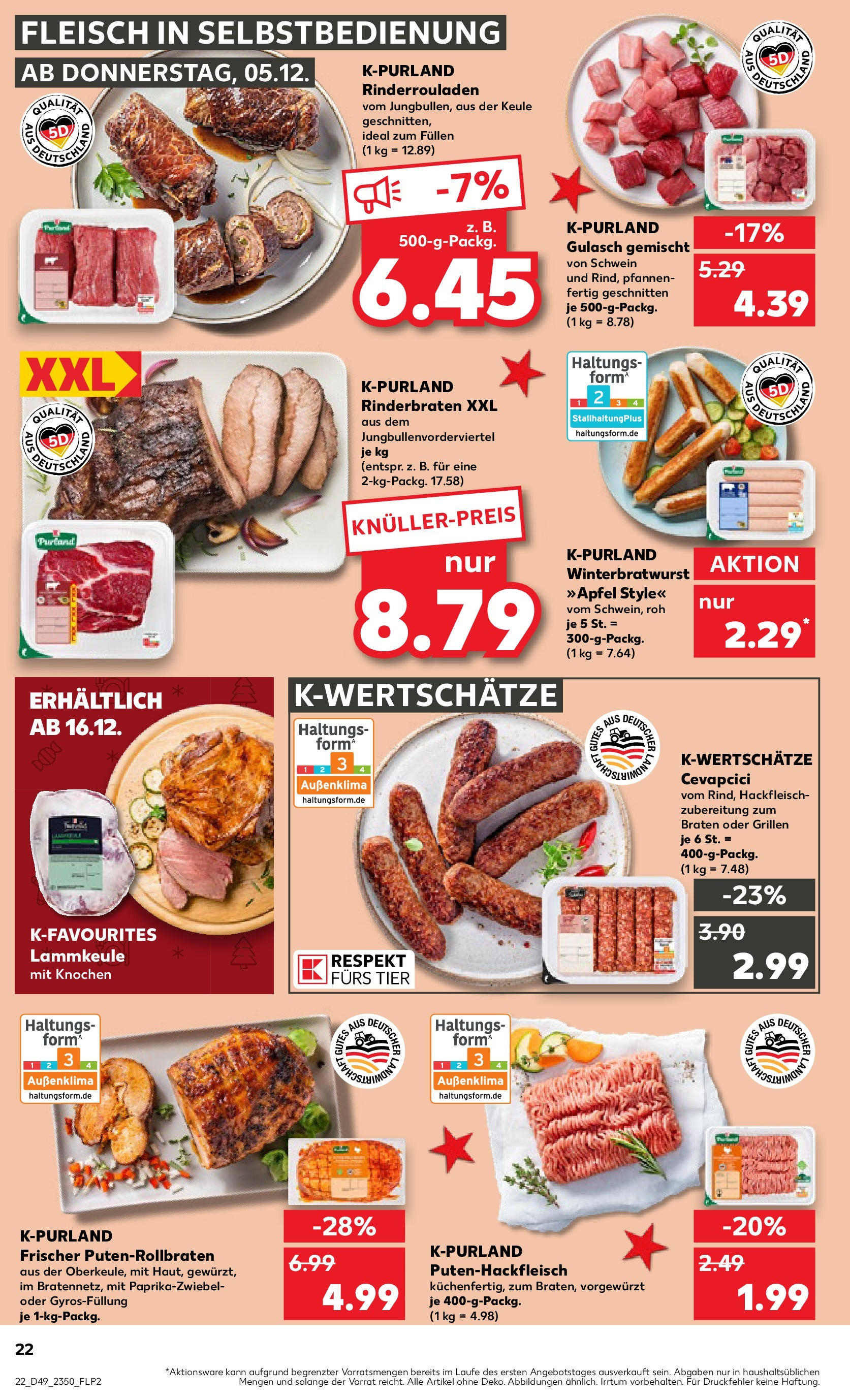 Kaufland - Völklingen, Hallerstraße 21  (ab 05.12.2024) » Angebote Online zum Blättern | Seite: 22 | Produkte: Rinderrouladen, Lammkeule, Cevapcici, Fleisch