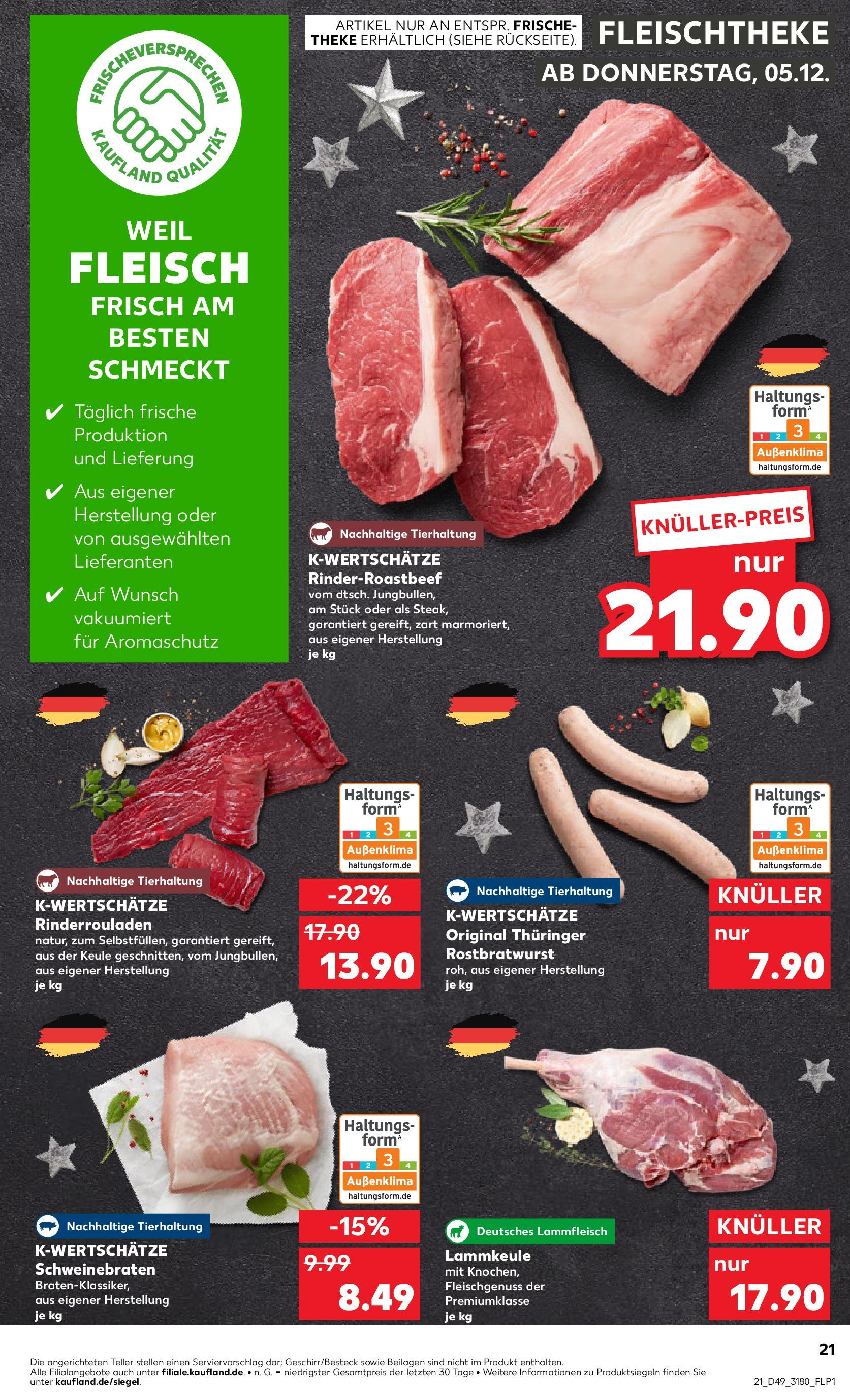 Kaufland - Ahrensfelde, Landsberger Chaussee 17 (ab 05.12.2024) » Angebote Online zum Blättern | Seite: 21 | Produkte: Rinderrouladen, Lammkeule, Theke, Fleisch