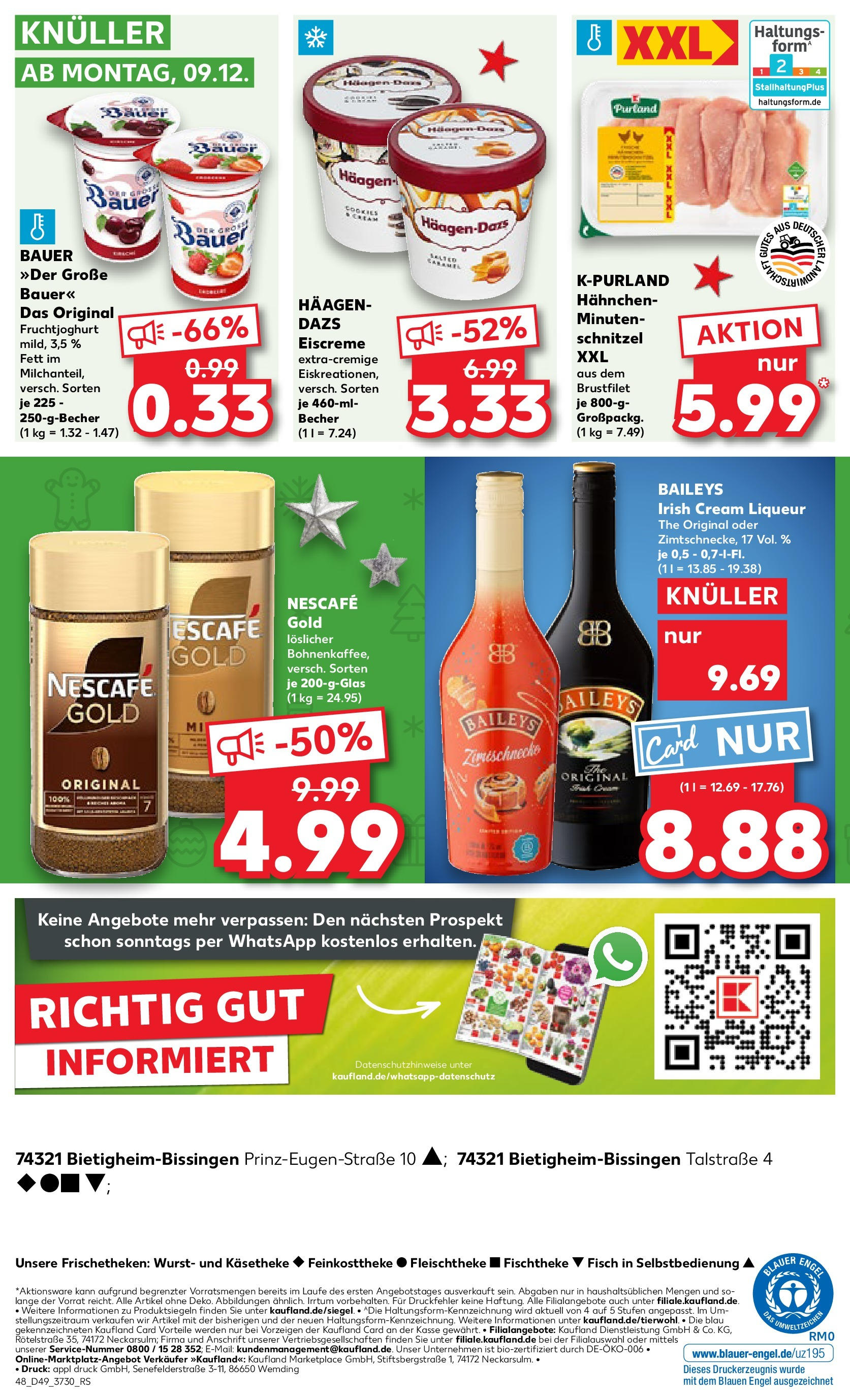 Kaufland - Bietigheim-Bissingen  (ab 05.12.2024) » Angebote Online zum Blättern | Seite: 48 | Produkte: Hahnchen, Fruchtjoghurt, Fisch, Baileys