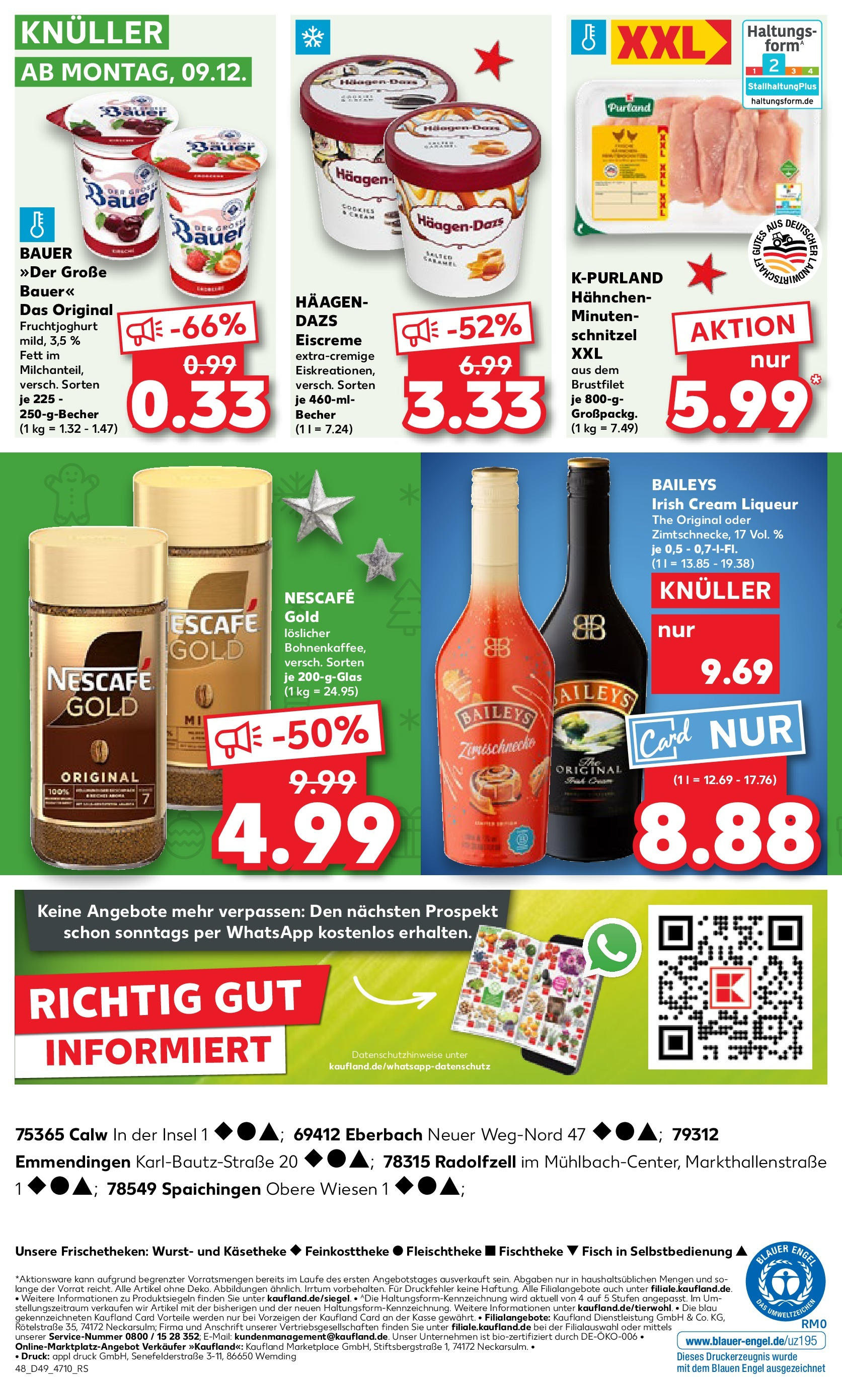 Kaufland - Emmendingen, Karl-Bautz-Straße 20  (ab 05.12.2024) » Angebote Online zum Blättern | Seite: 48 | Produkte: Hahnchen, Eiscreme, Fisch, Baileys