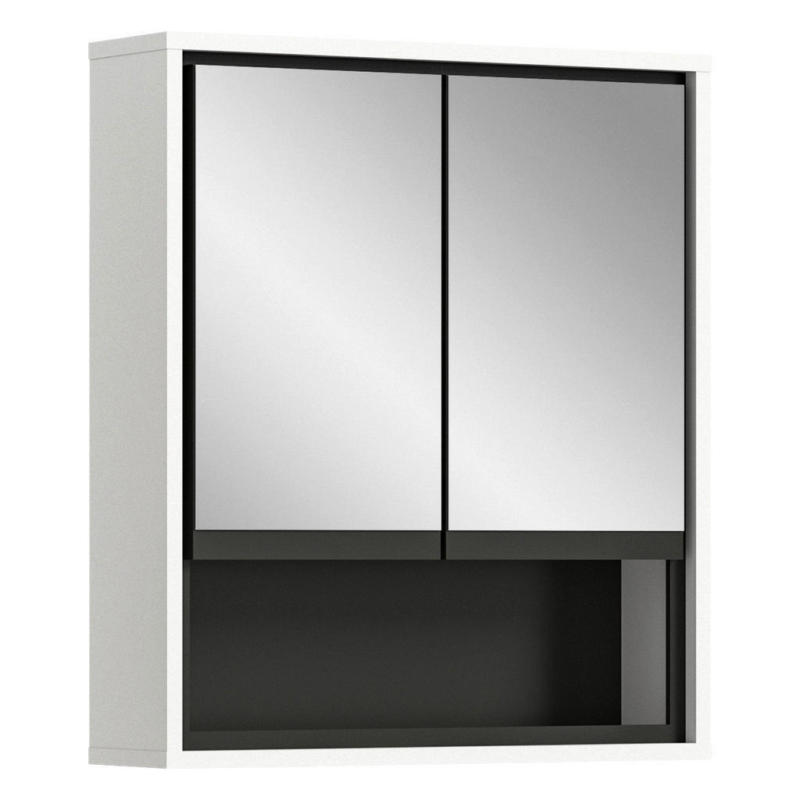 Spiegelschrank JARU weiß weiß Hochglanz schwarz B/H/T: ca. 60x69x16 cm