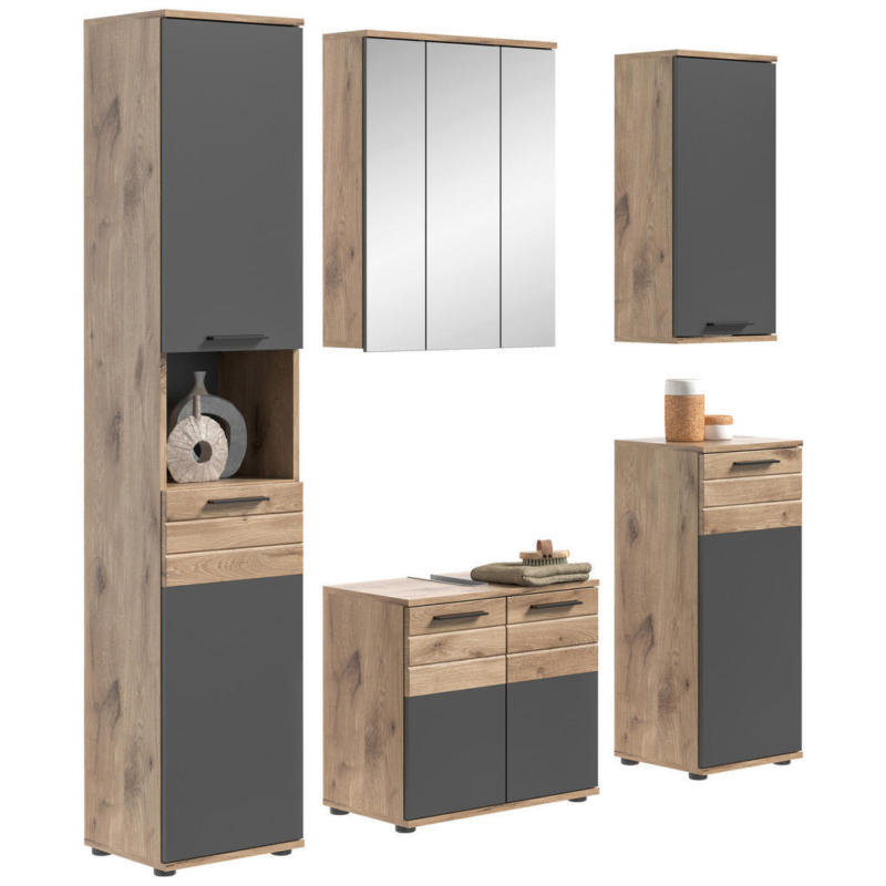 Badezimmer-Set MASON Nox Oak Nachbildung edles Basaltgrau Nachbildung B/H/T: ca. 164x190x34 cm