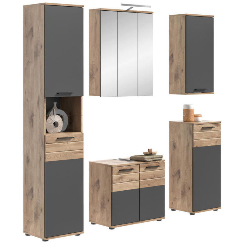 Badezimmer-Set MASON Nox Oak Nachbildung edles Basaltgrau Nachbildung B/H/T: ca. 164x190x34 cm