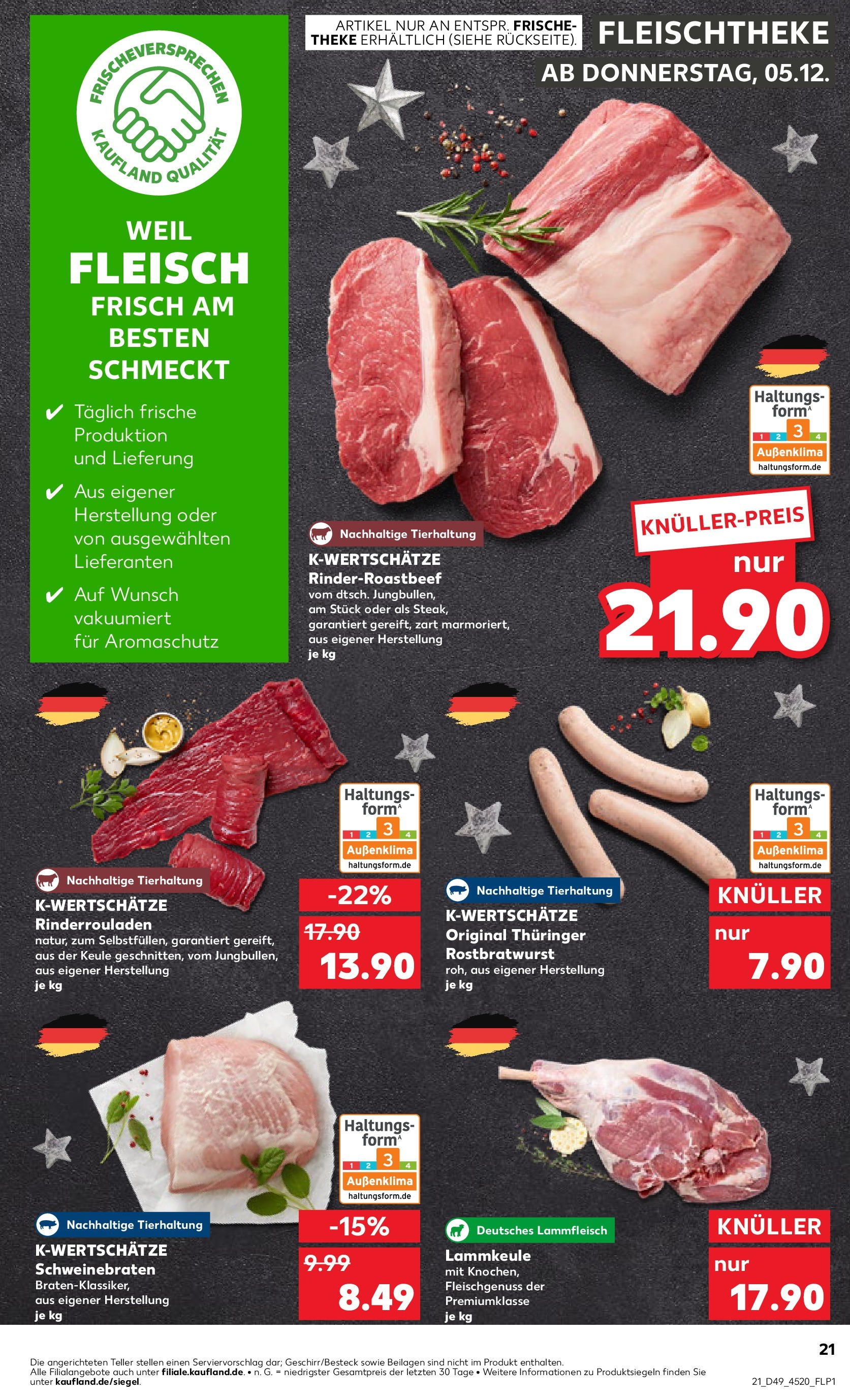 Kaufland - Kaufland: Wochenangebote (ab 04.12.2024) » Angebote Online zum Blättern | Seite: 21 | Produkte: Rinderrouladen, Lammkeule, Theke, Fleisch