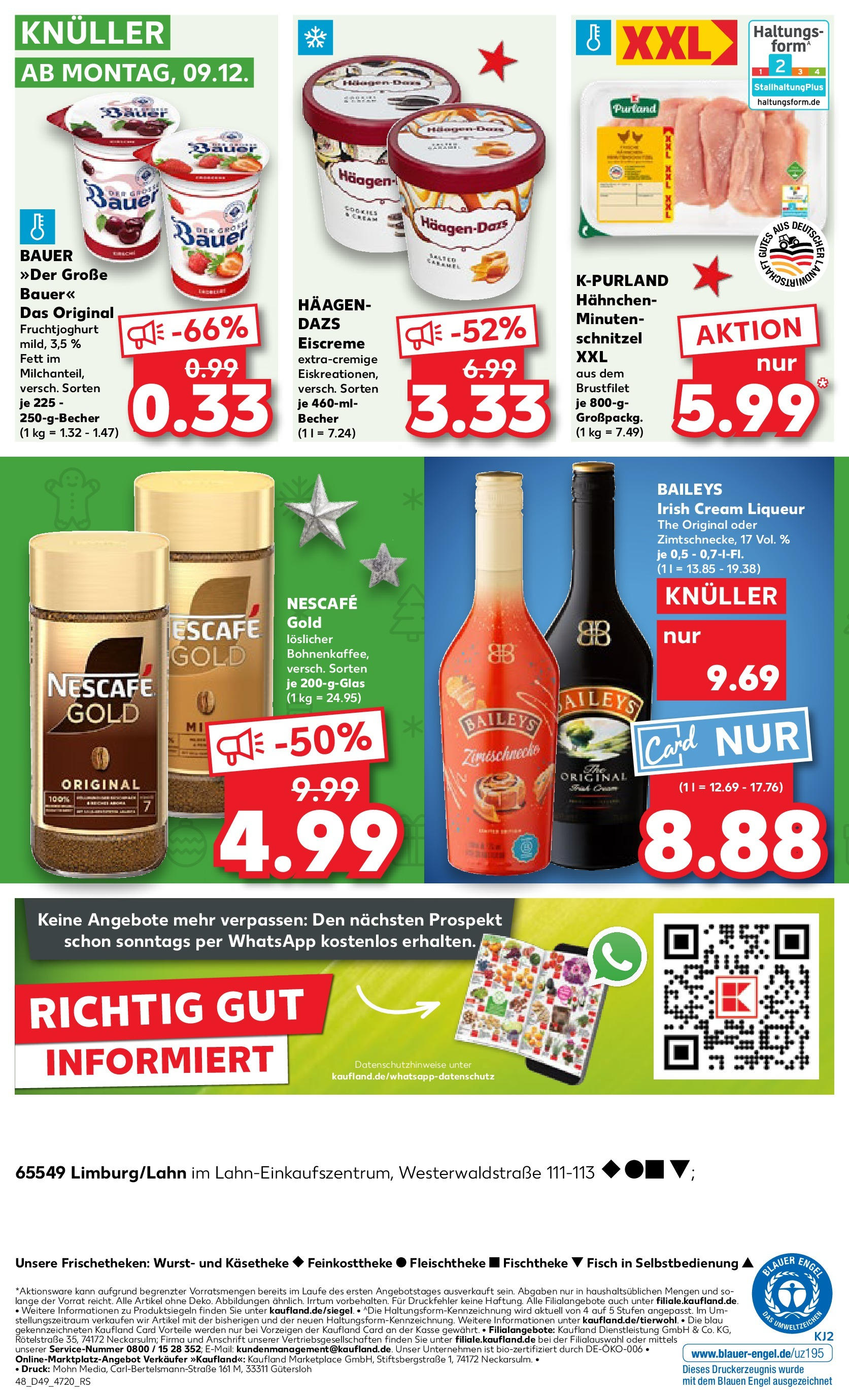 Kaufland - Limburg, Westerwaldstraße 111-113  (ab 05.12.2024) » Angebote Online zum Blättern | Seite: 48 | Produkte: Eiscreme, Fruchtjoghurt, Wurst, Baileys