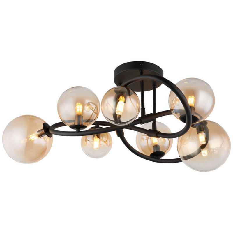 GLOBO LED-Deckenleuchte 10676 amber mattschwarz Glas Metall H/D: ca. 30x62 cm 7 Brennstellen