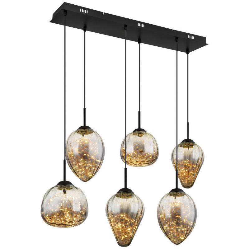 GLOBO LED-Pendelleuchte Firefly 15642-6 schwarz Metall Rauchglas B: ca. 97 cm