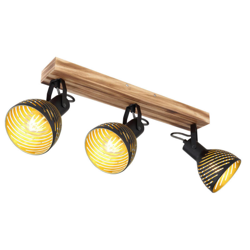 GLOBO Spot gold dunkelbraun Holz B/H/T: ca. 12,5x25x54 cm E27 3 Brennstellen