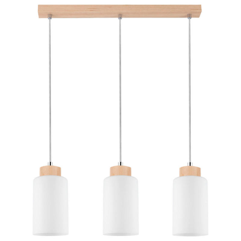 SPOT Light Pendelleuchte 1720360 Bosco weiß transparent birke Glas Holz B/H/L: ca. 9,5x110x52 cm E27 3 Brennstellen