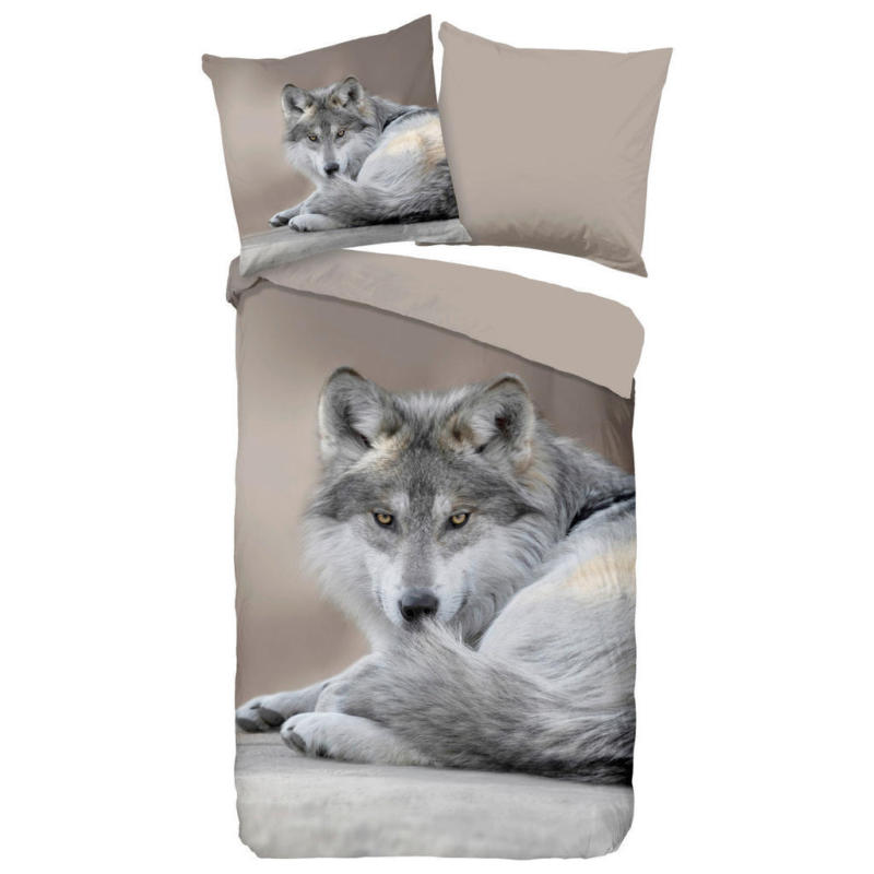 Bettwäsche Wolf taupe Polyester B/L: ca. 135x200 cm